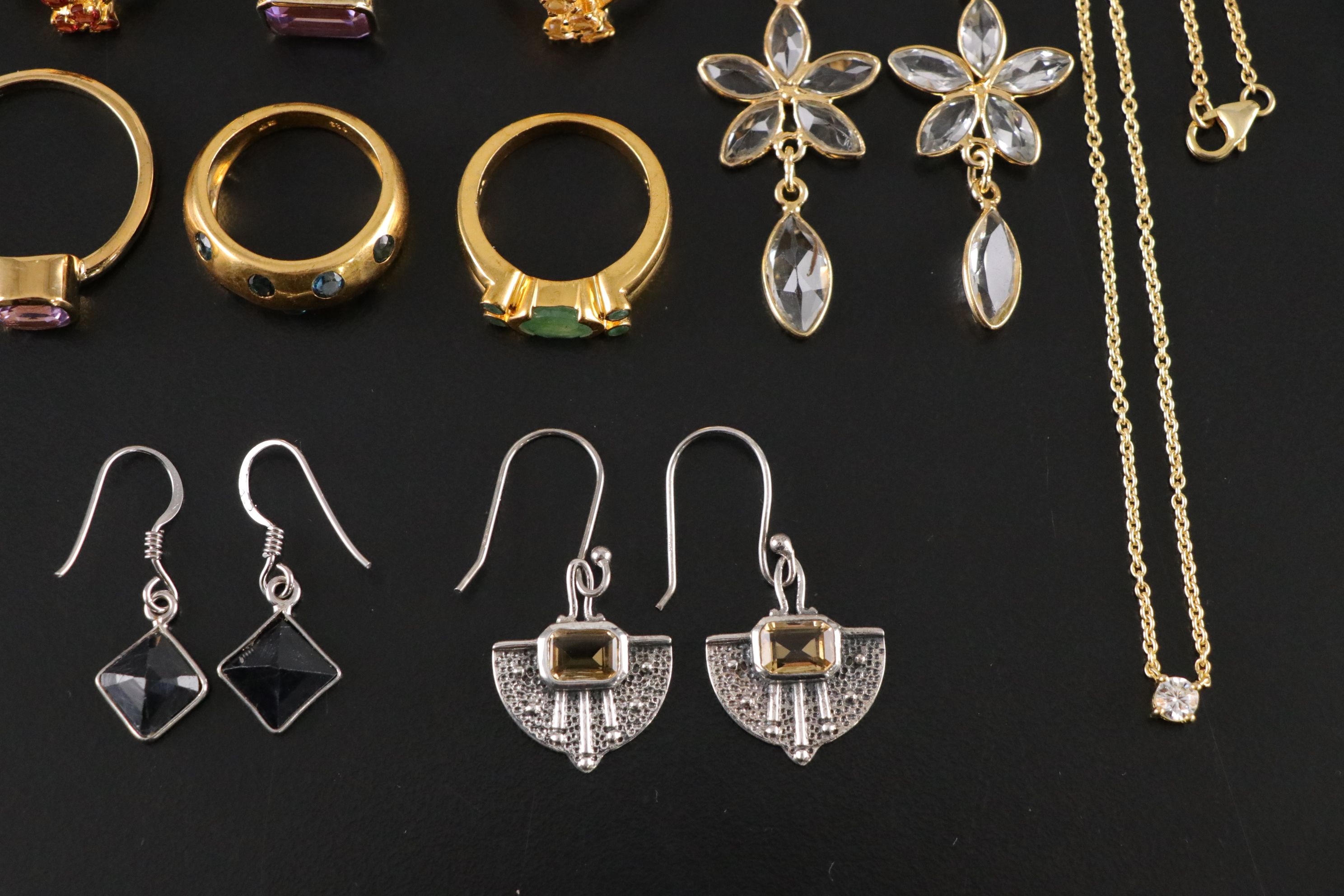 14 Assorted Sterling Silver Rings, Necklaces and Earrings