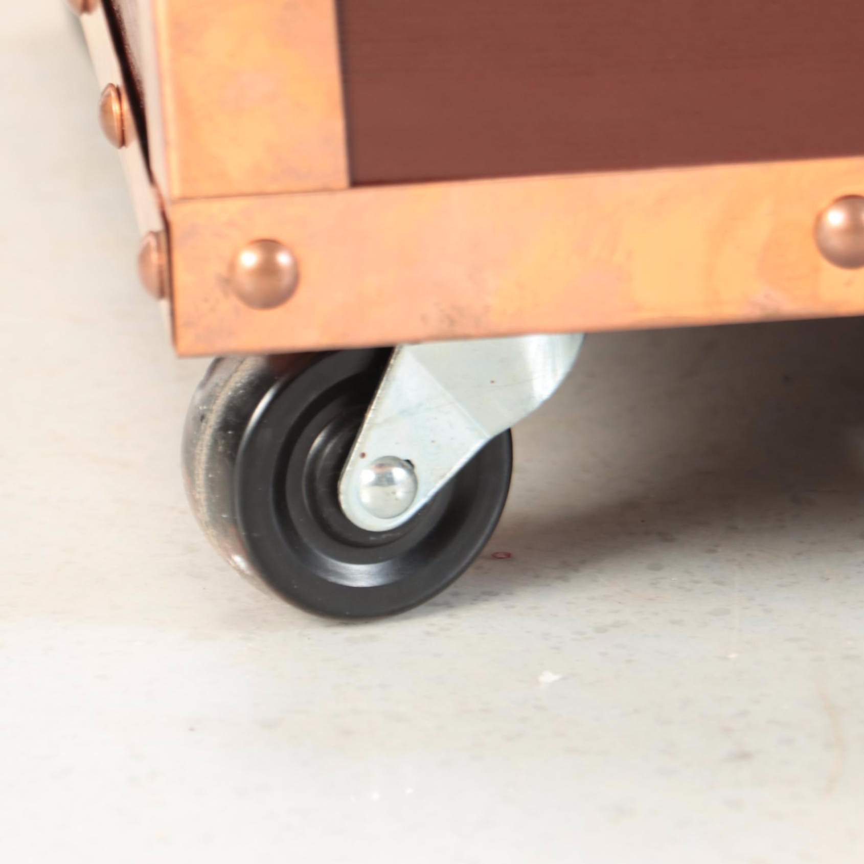 Set of Three Copper Tone Metal Trimmed Wood Planters