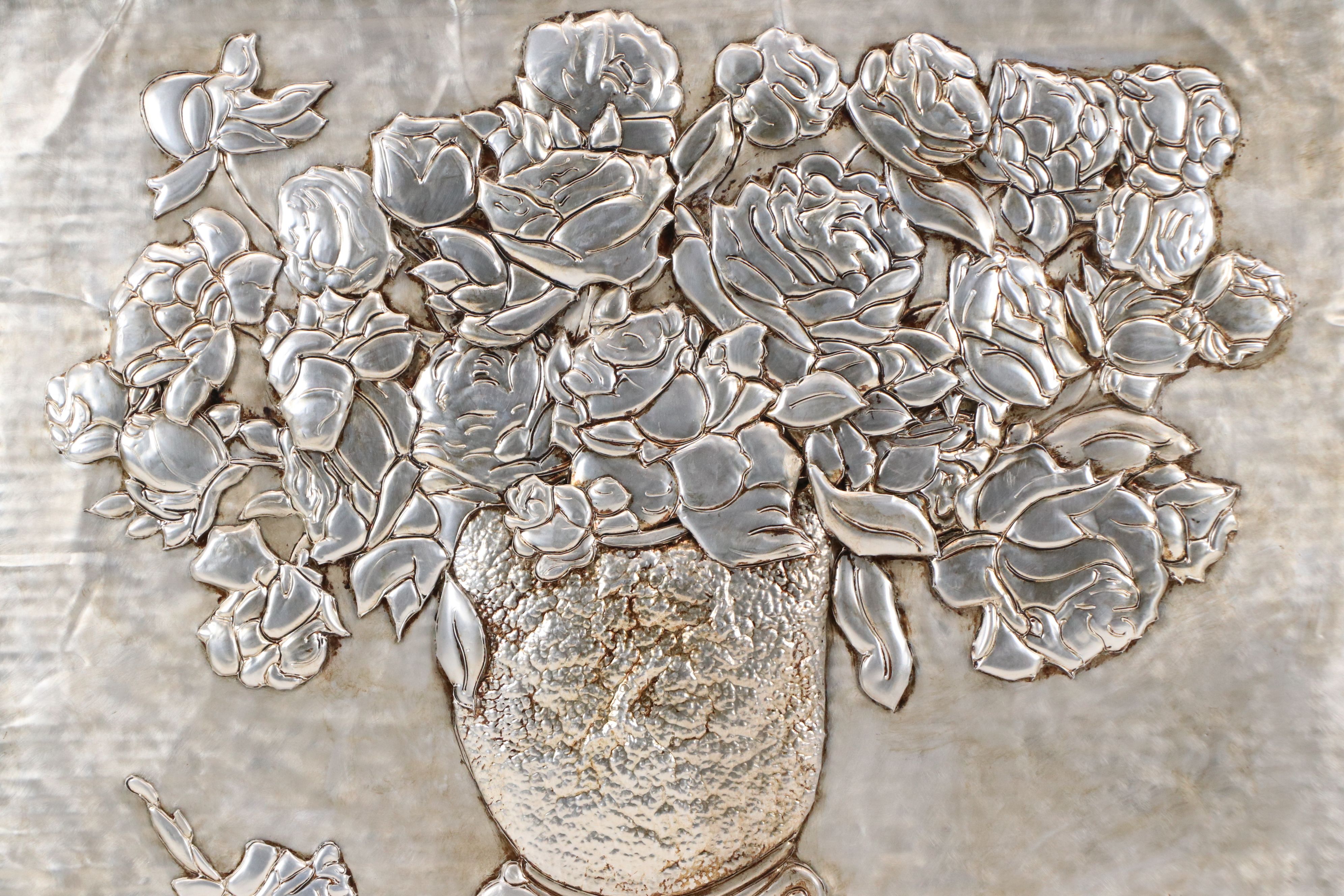 Floral Still Life Embossed Metal Panel, 2003