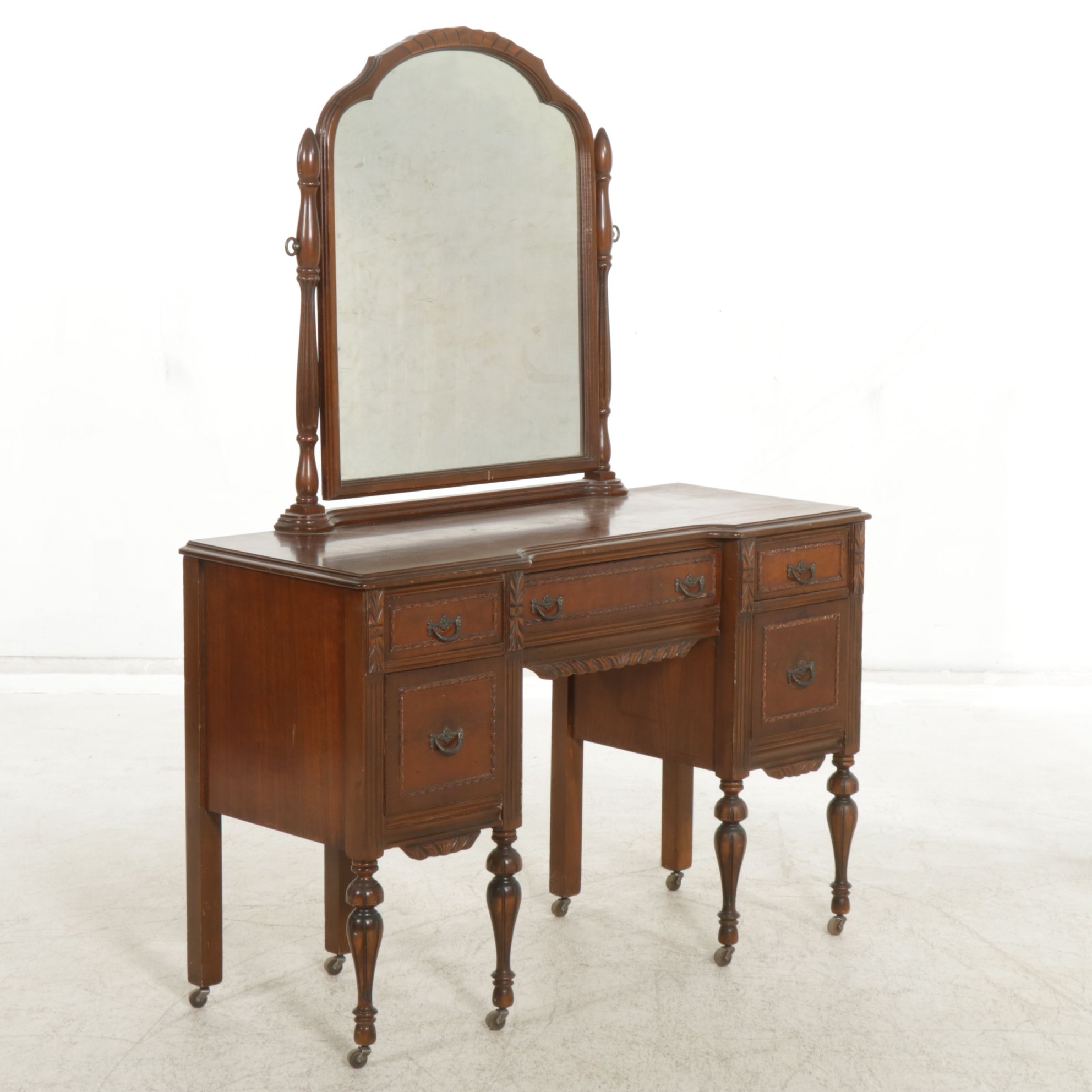Victorian Mahogany Vanity Desk and Mirror, Early 20th Century