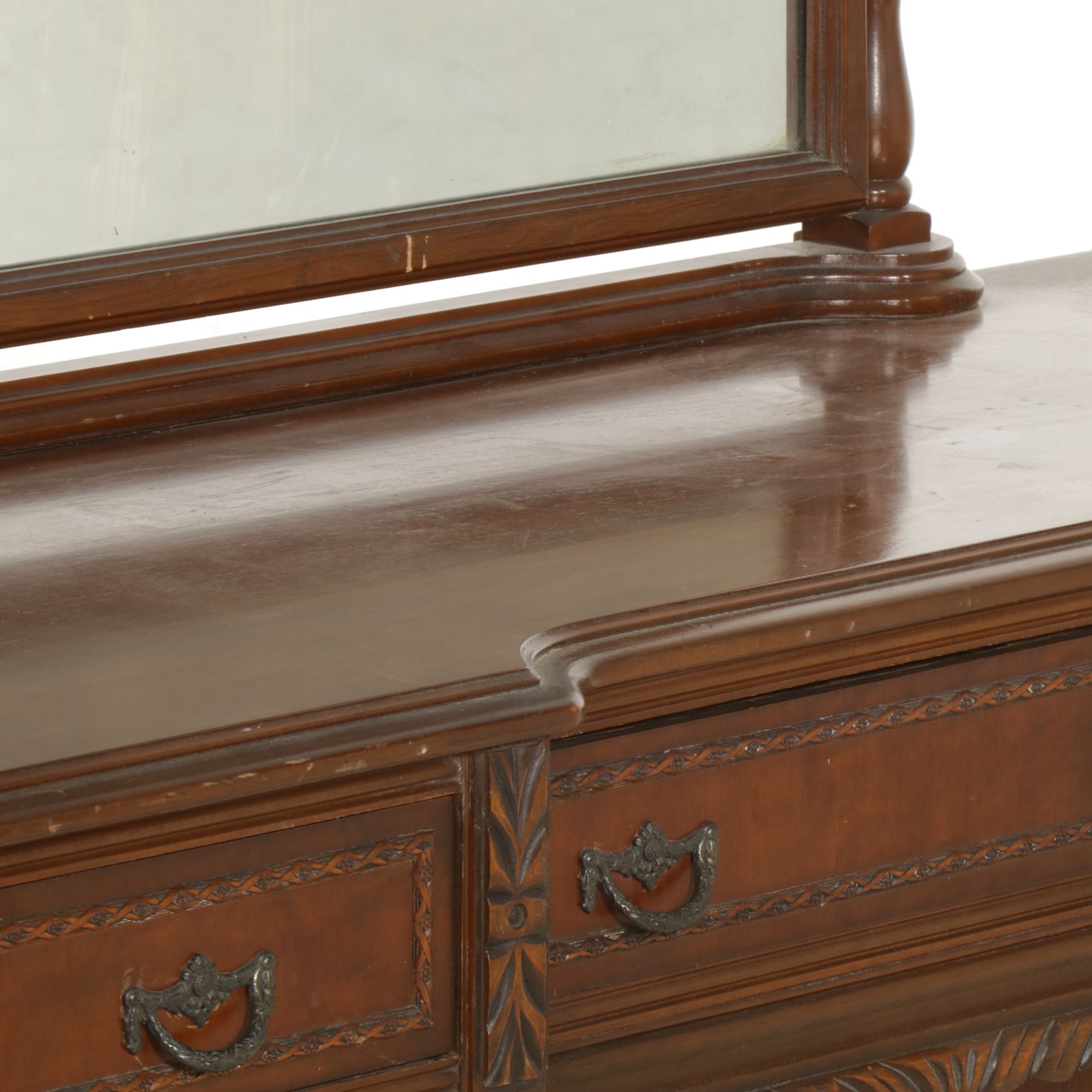 Victorian Mahogany Vanity Desk and Mirror, Early 20th Century