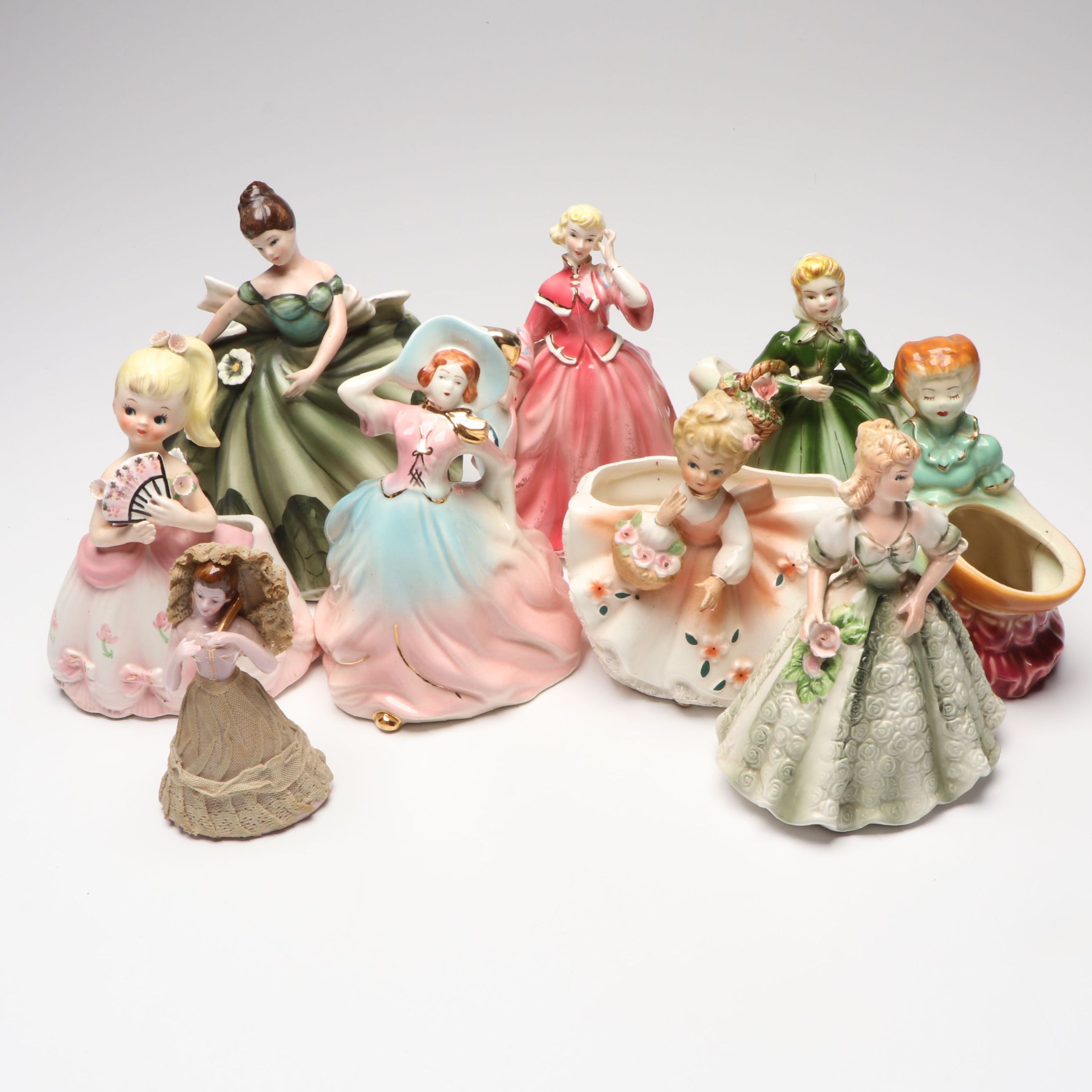 Lefton and Other Porcelain Lady Figurines and Figural Planters