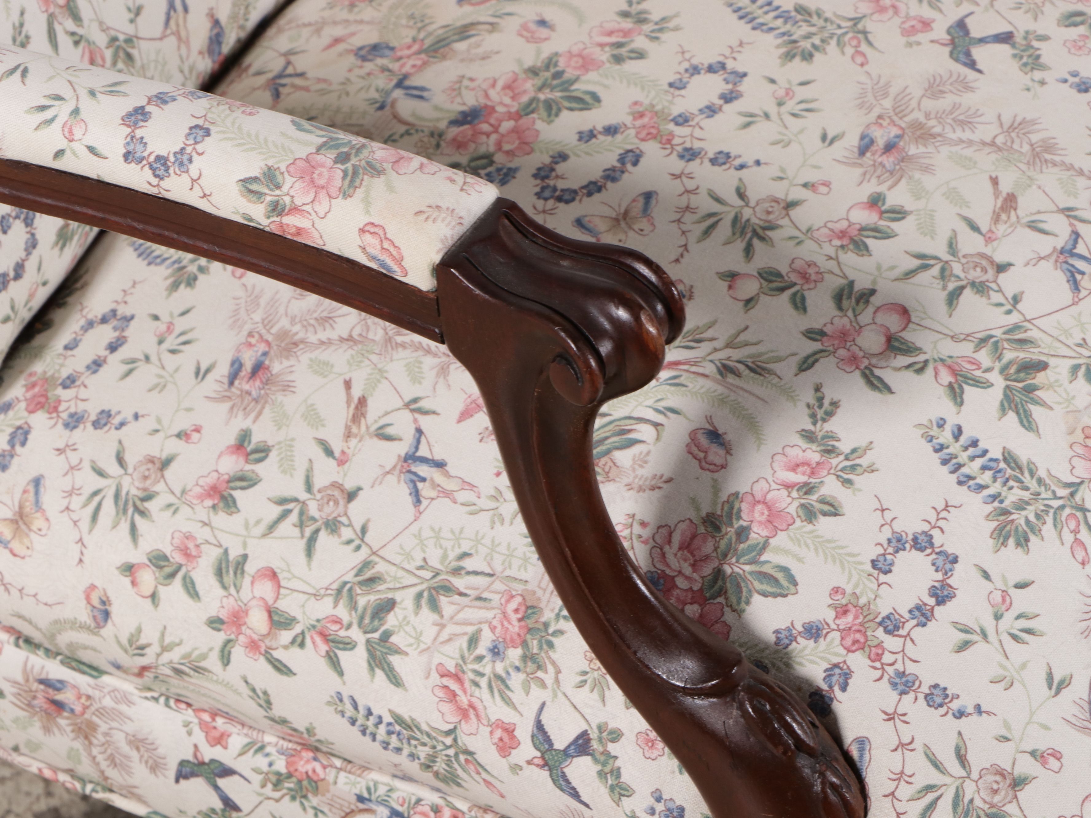 Pair of Queen Anne Style Upholstered Wood Armchairs, Late 20th Century
