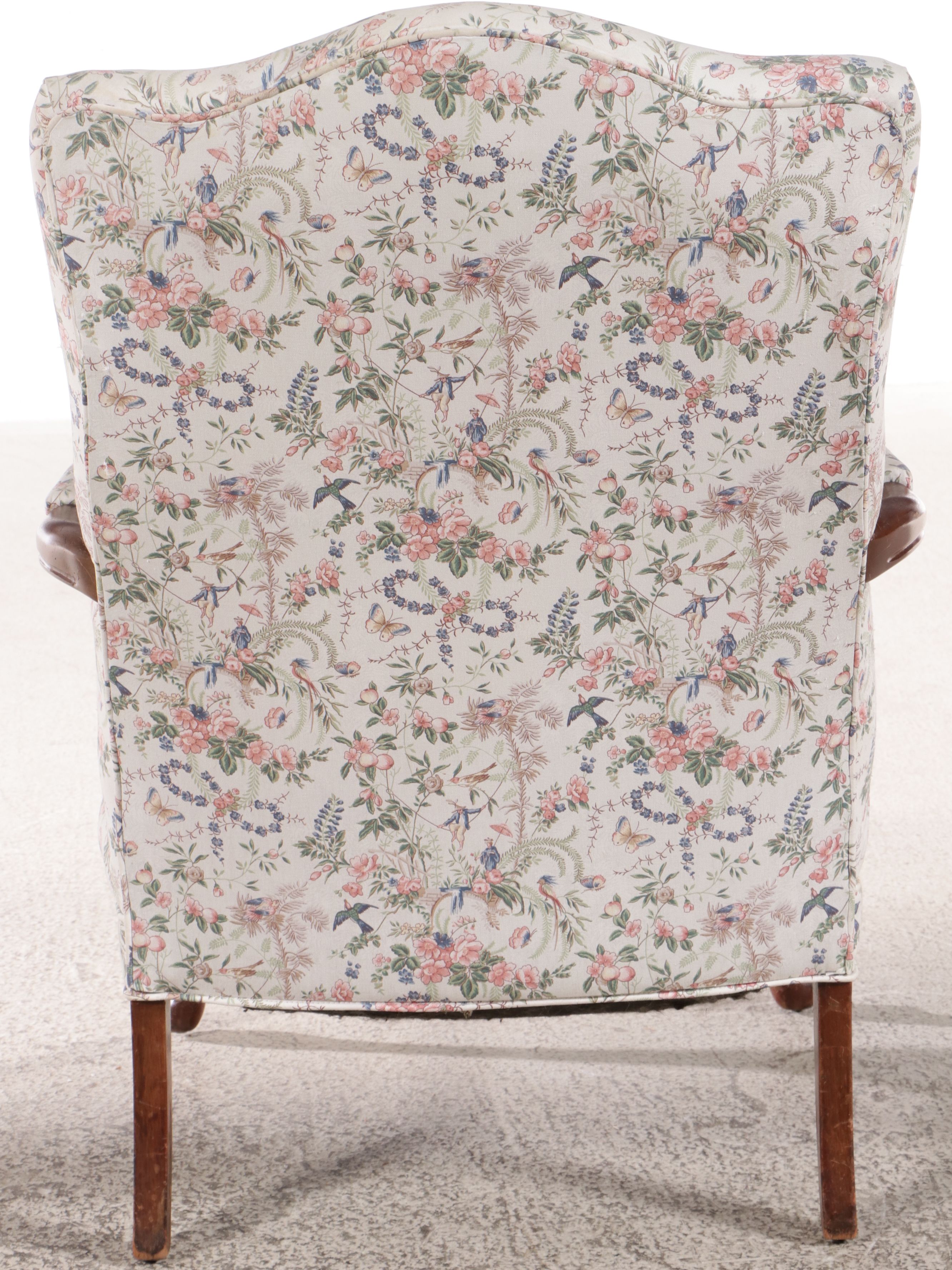 Pair of Queen Anne Style Upholstered Wood Armchairs, Late 20th Century