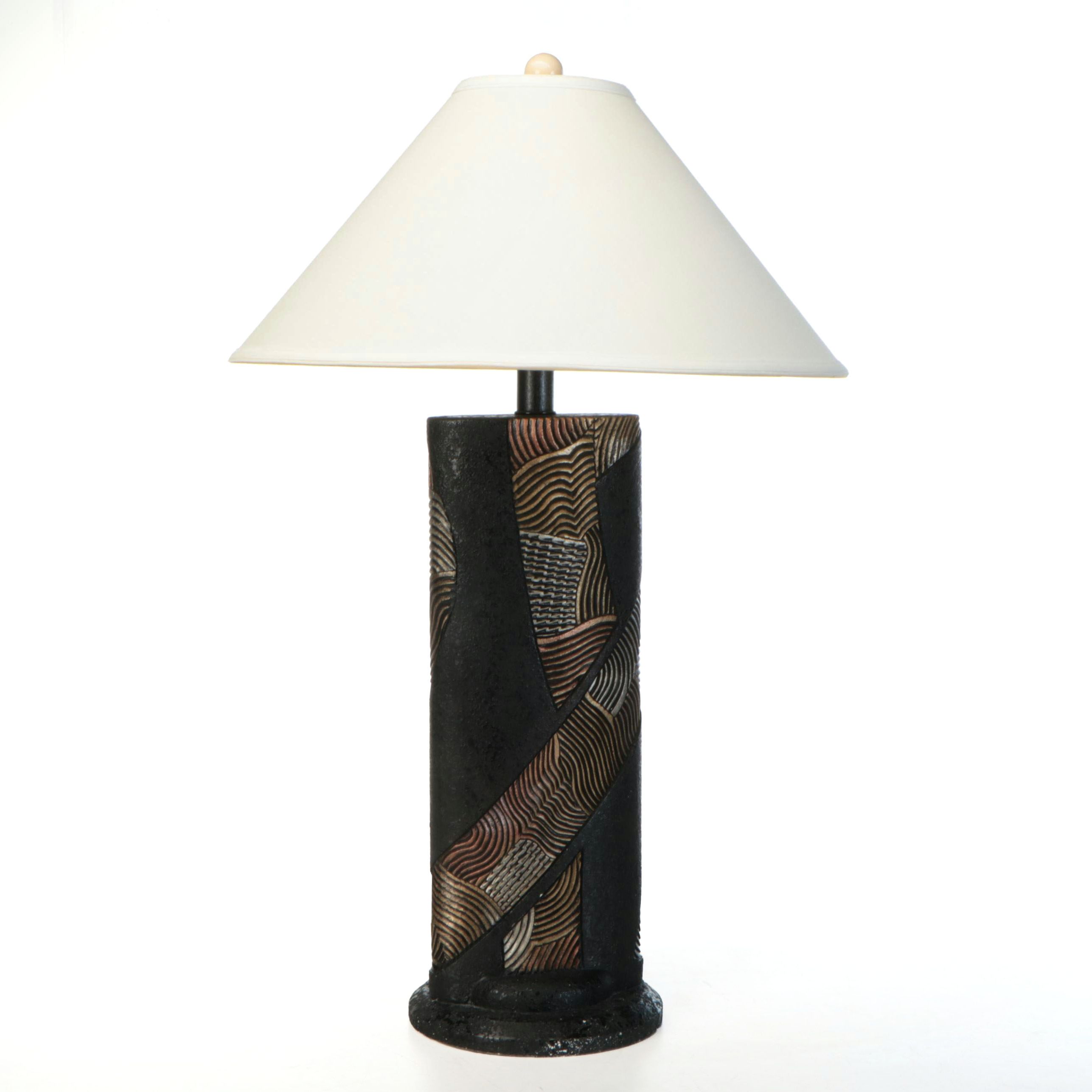 Deco Revival Style Copper, Silver, Brass Finish Table Lamp & Coolie Shade
