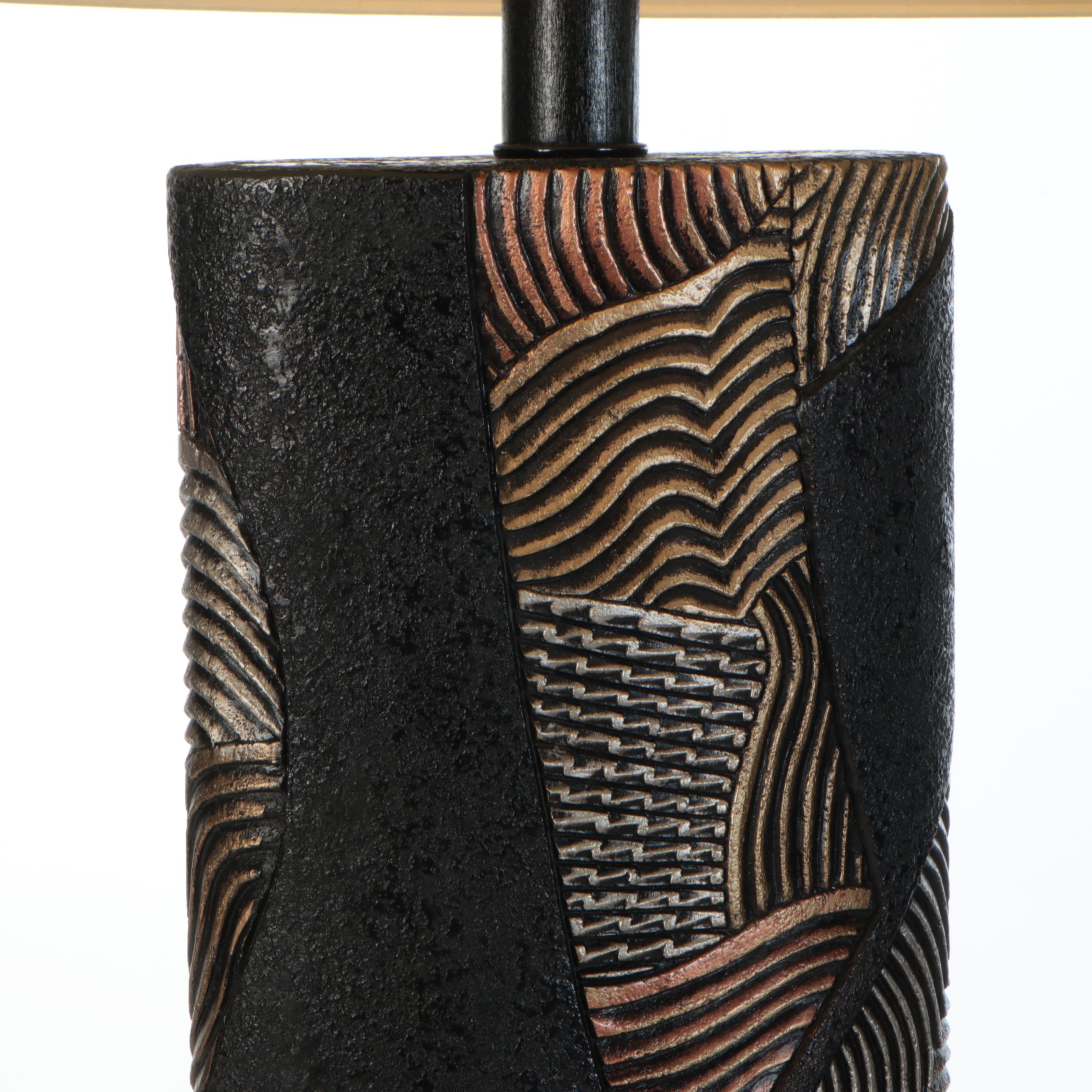 Deco Revival Style Copper, Silver, Brass Finish Table Lamp & Coolie Shade