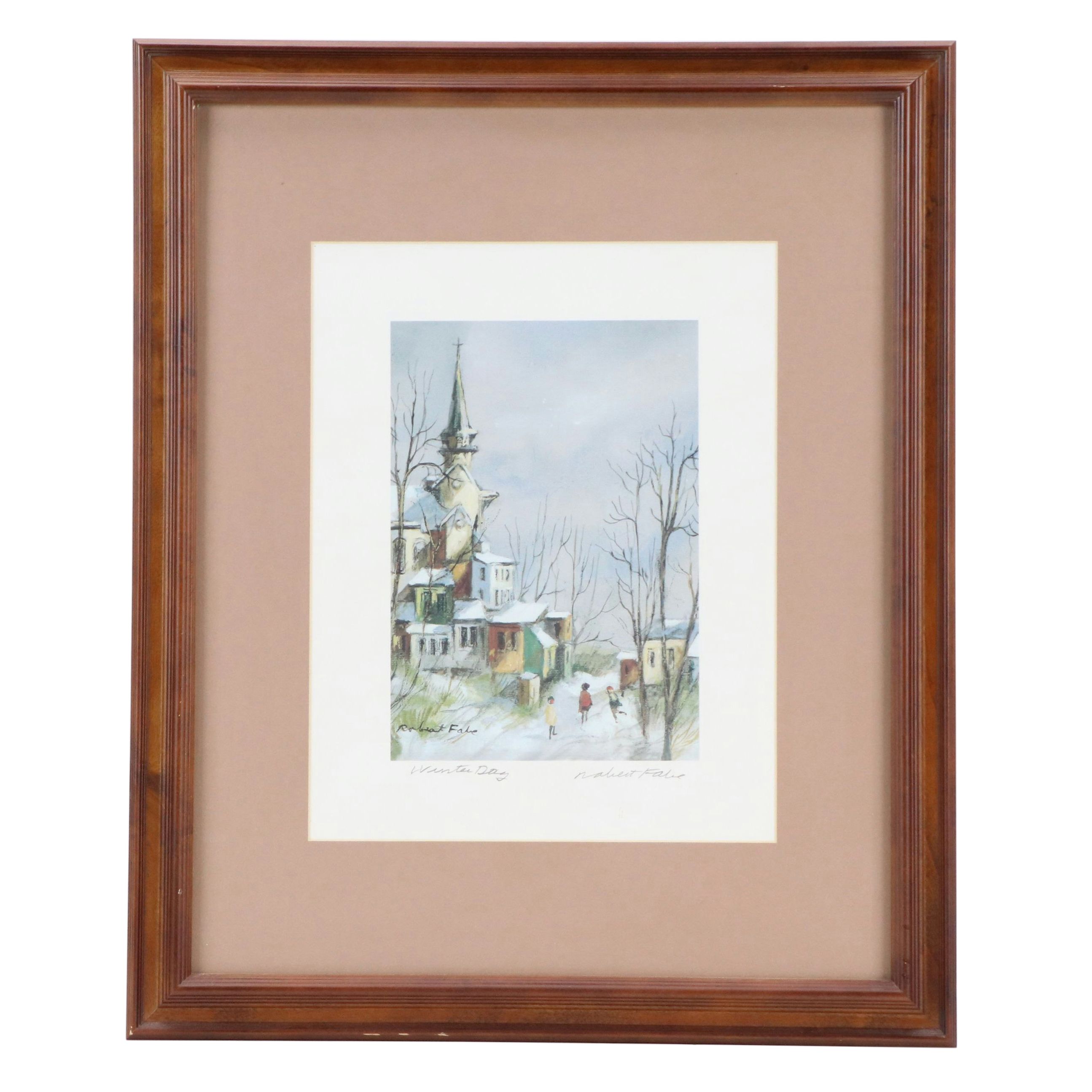 Robert Fabe Offset Lithograph "Winter Day," Late 20th Century