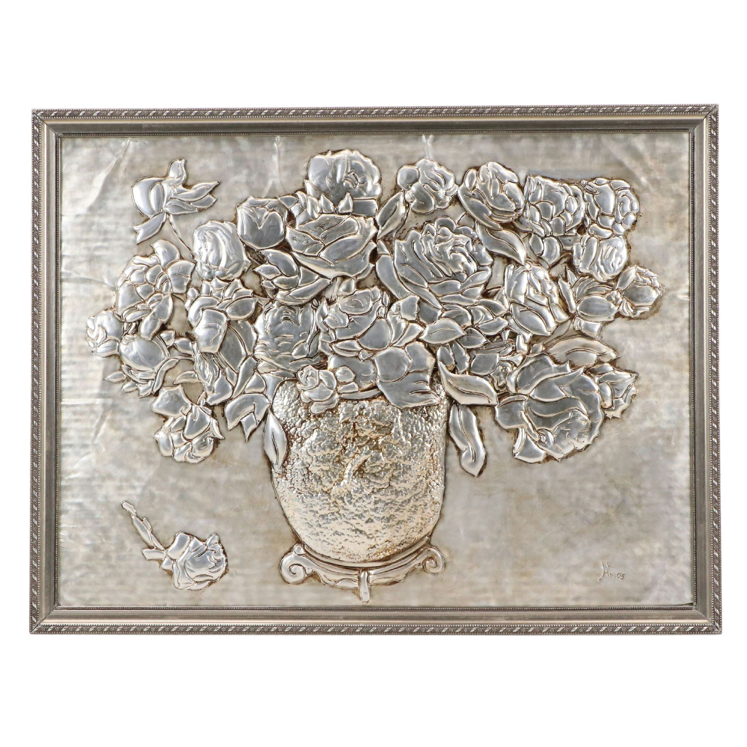 Floral Still Life Embossed Metal Panel, 2003