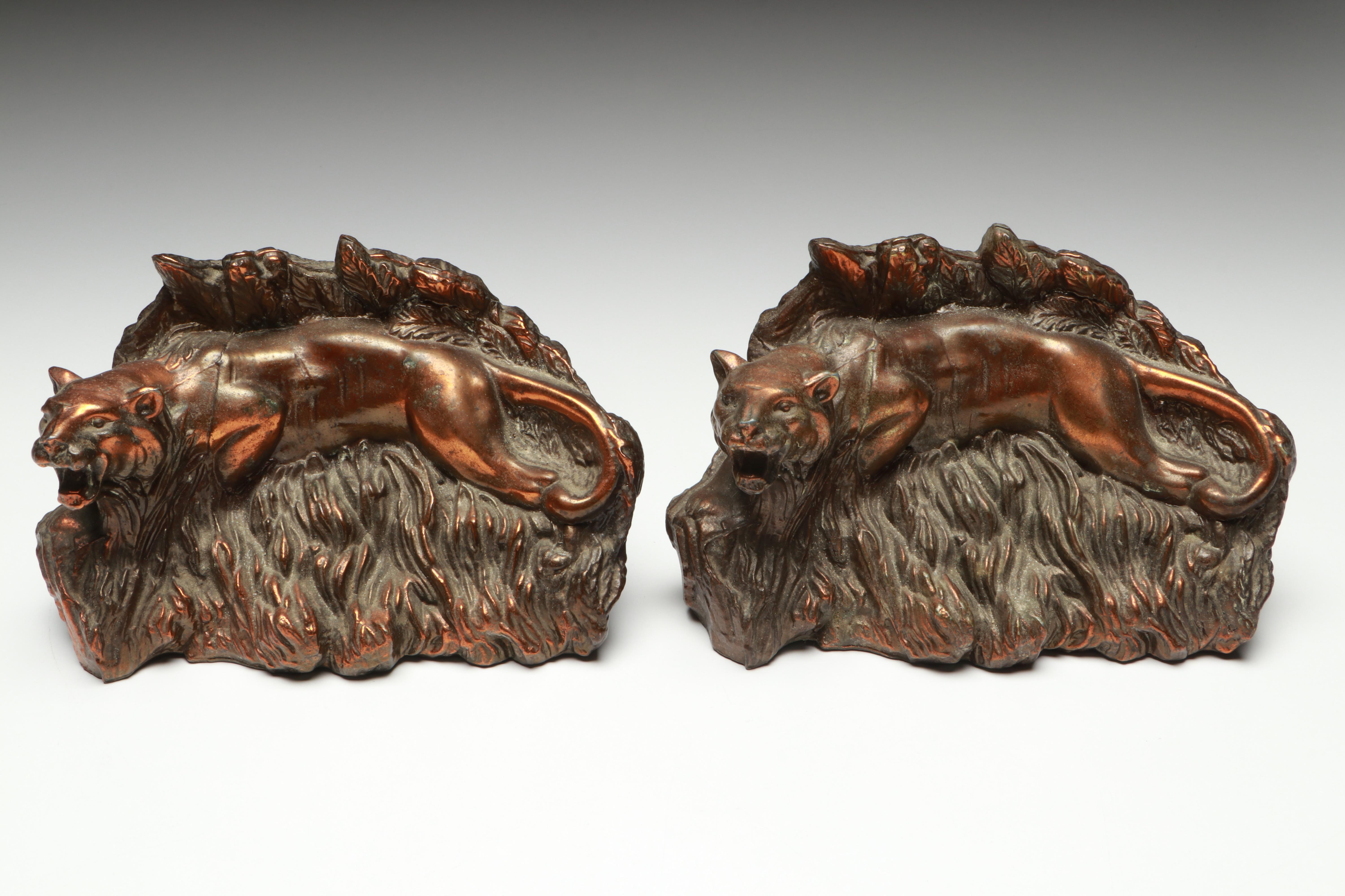 Copper Finish Tiger Bookends