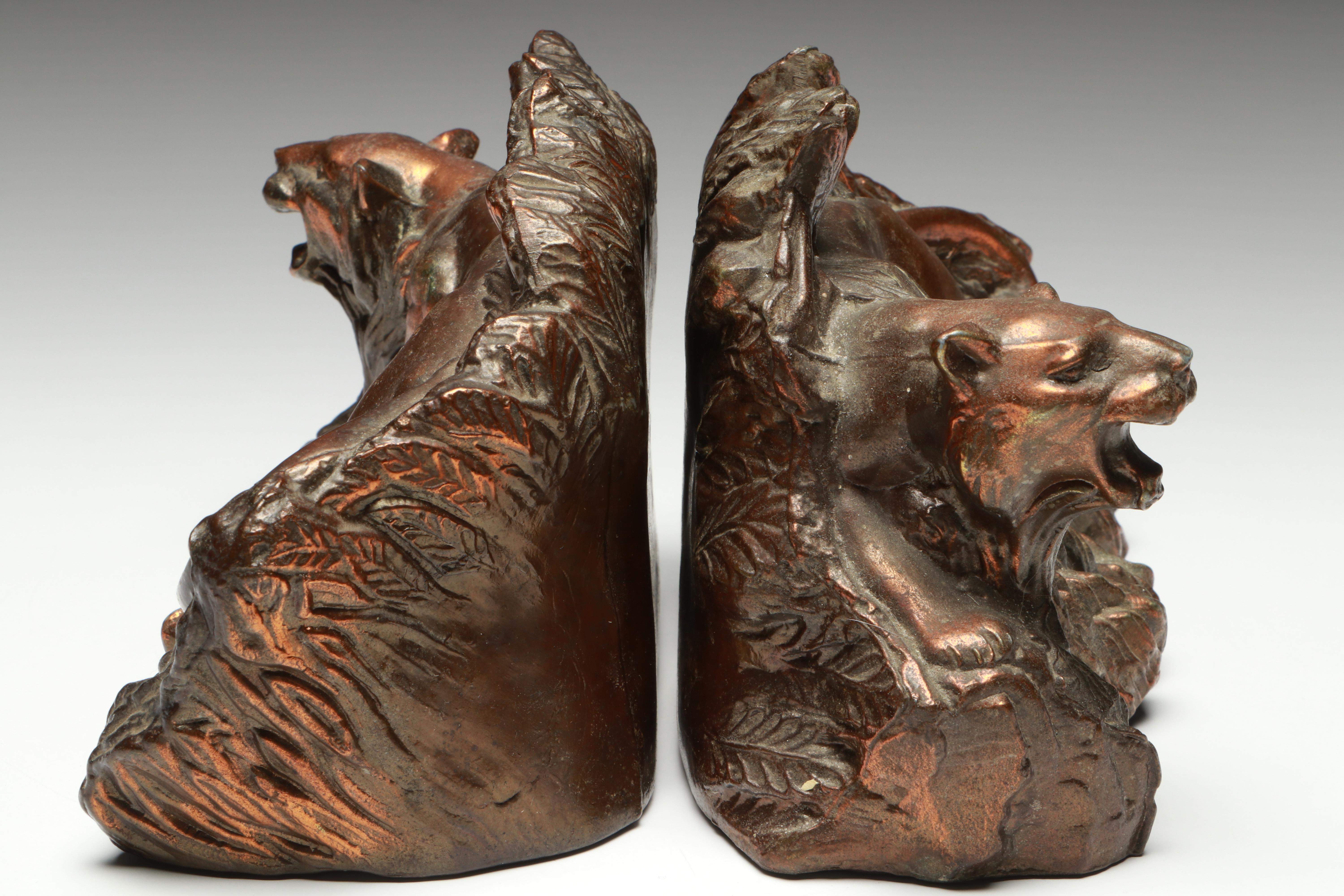 Copper Finish Tiger Bookends