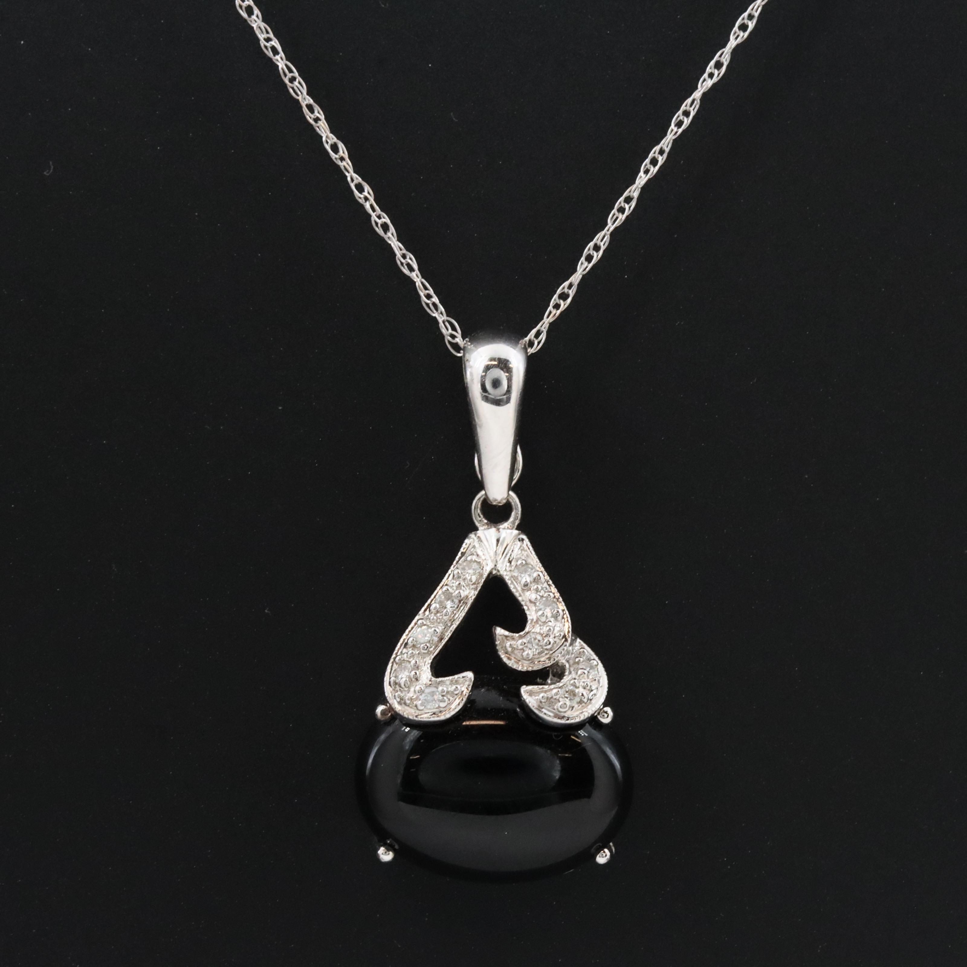 14K Black Onyx and Diamond Enhancer Pendant Necklace