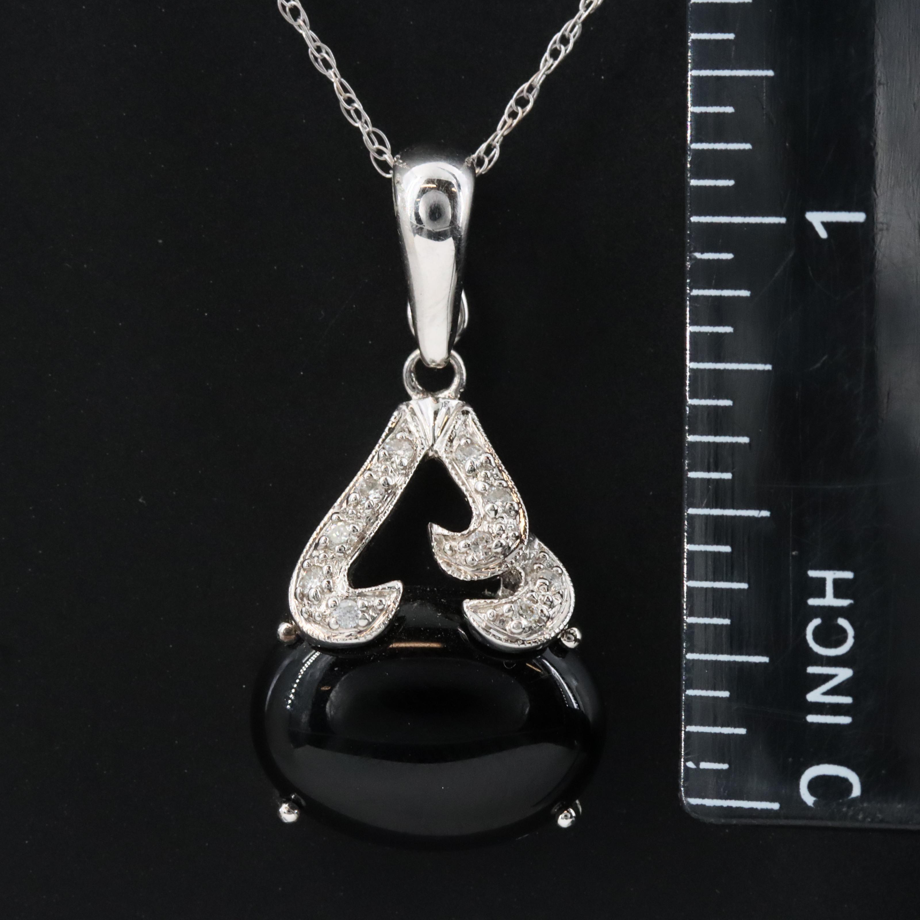 14K Black Onyx and Diamond Enhancer Pendant Necklace