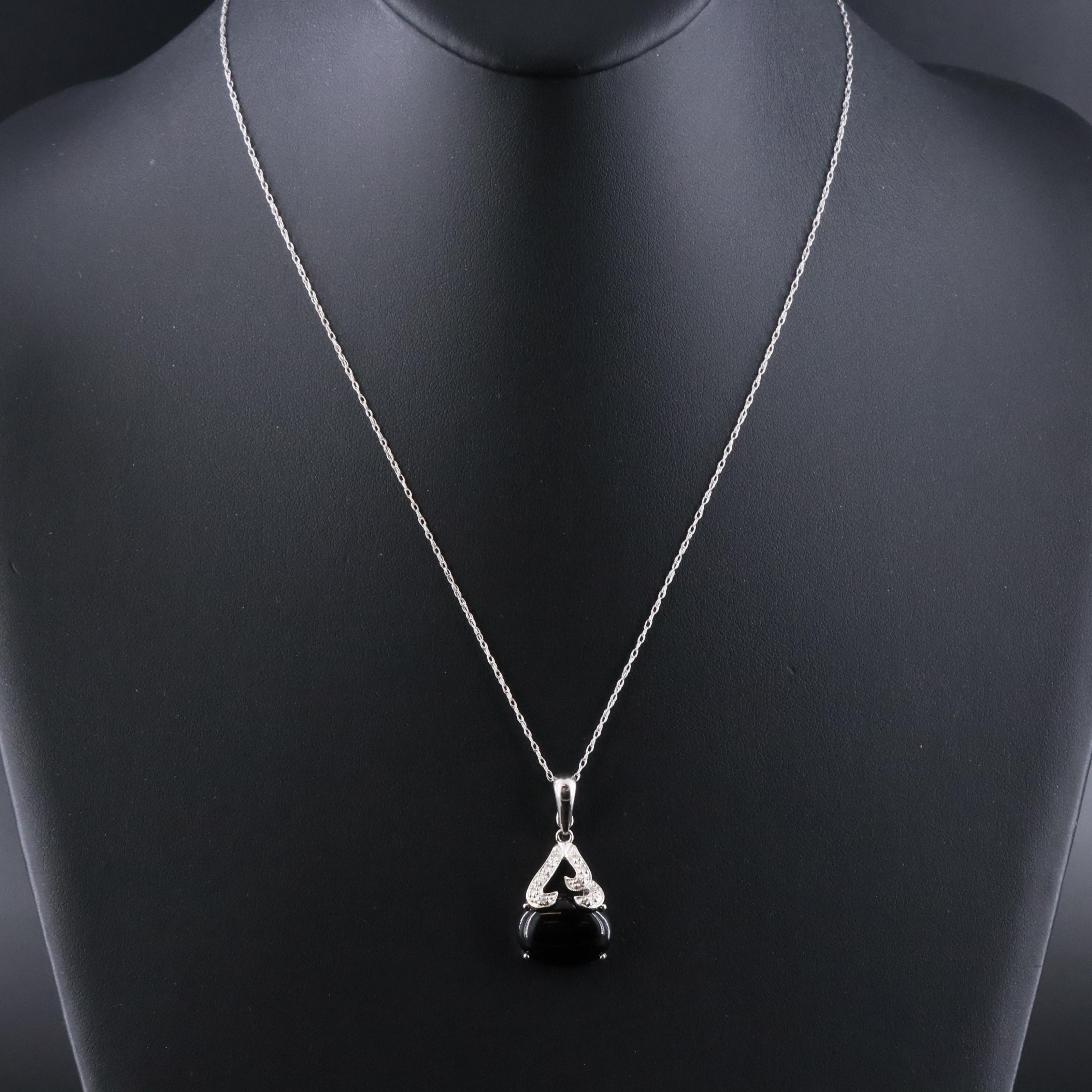 14K Black Onyx and Diamond Enhancer Pendant Necklace