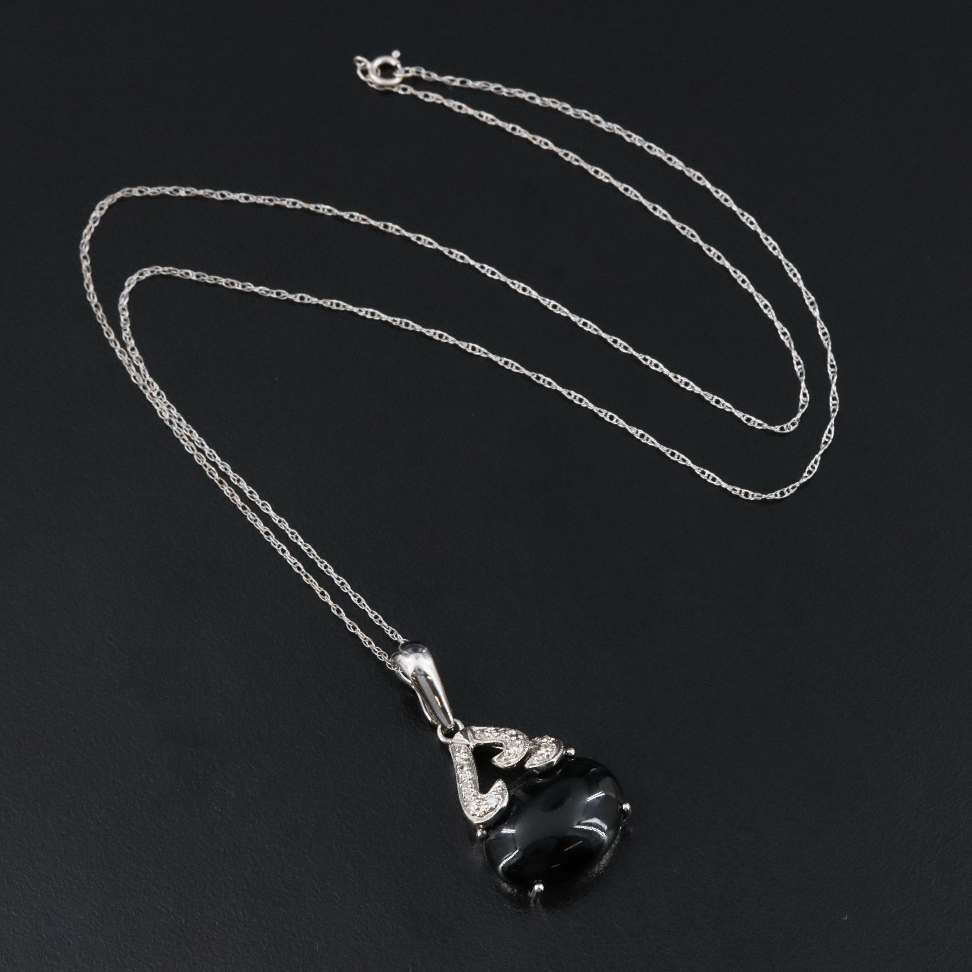 14K Black Onyx and Diamond Enhancer Pendant Necklace