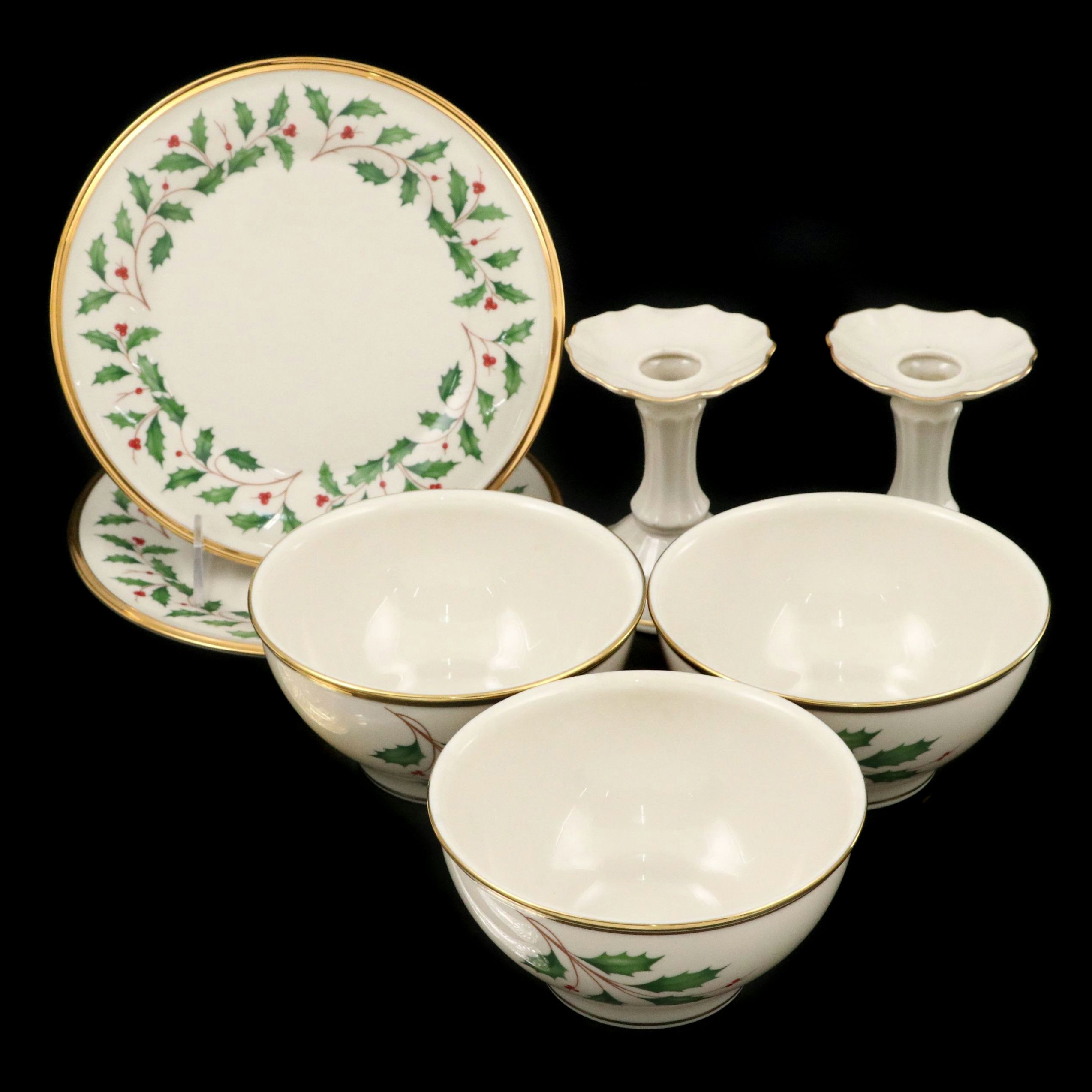 Lenox "Holiday" Bowls and Plates with Candlesticks