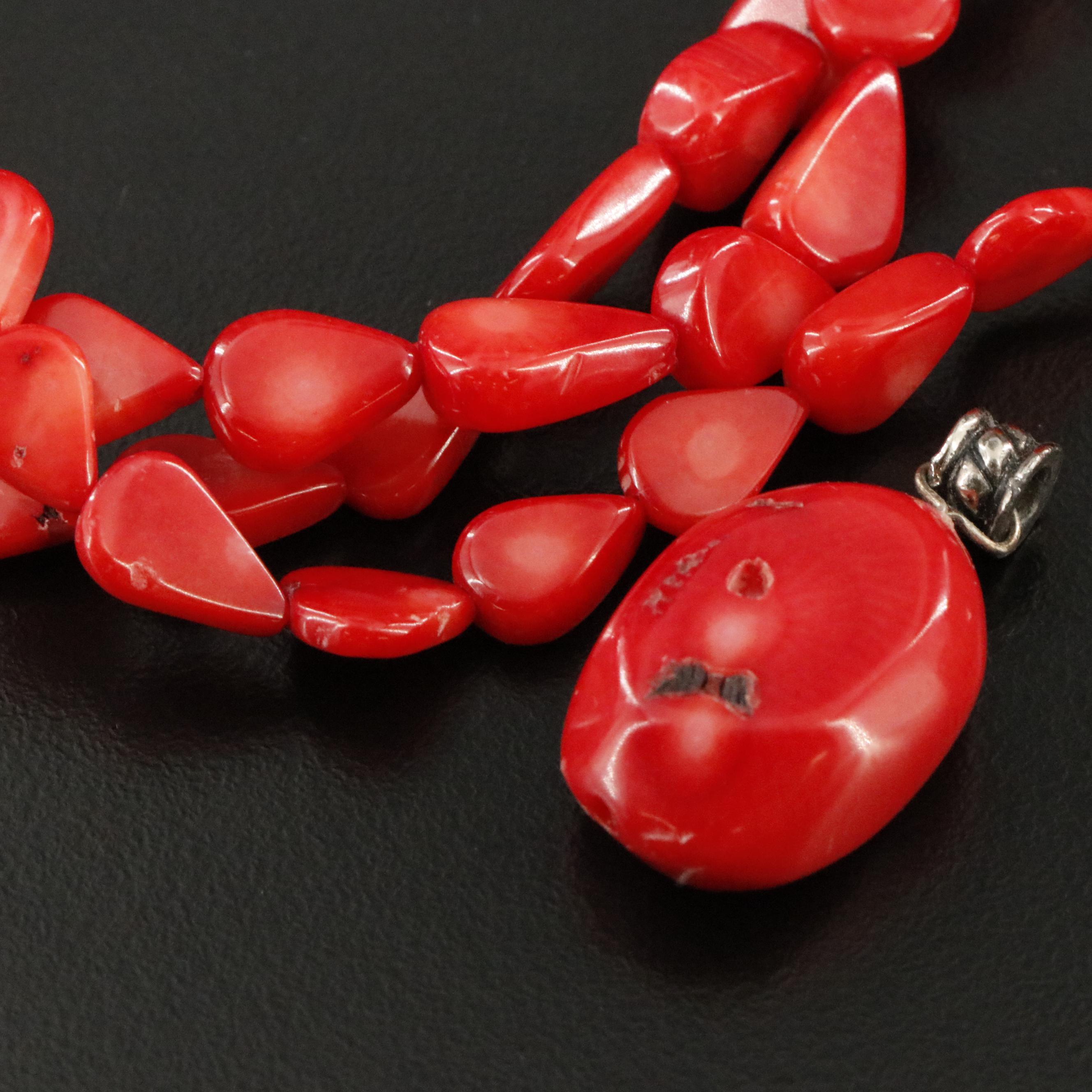 Coral Necklaces with Sterling Clasps, Pendant and Agate