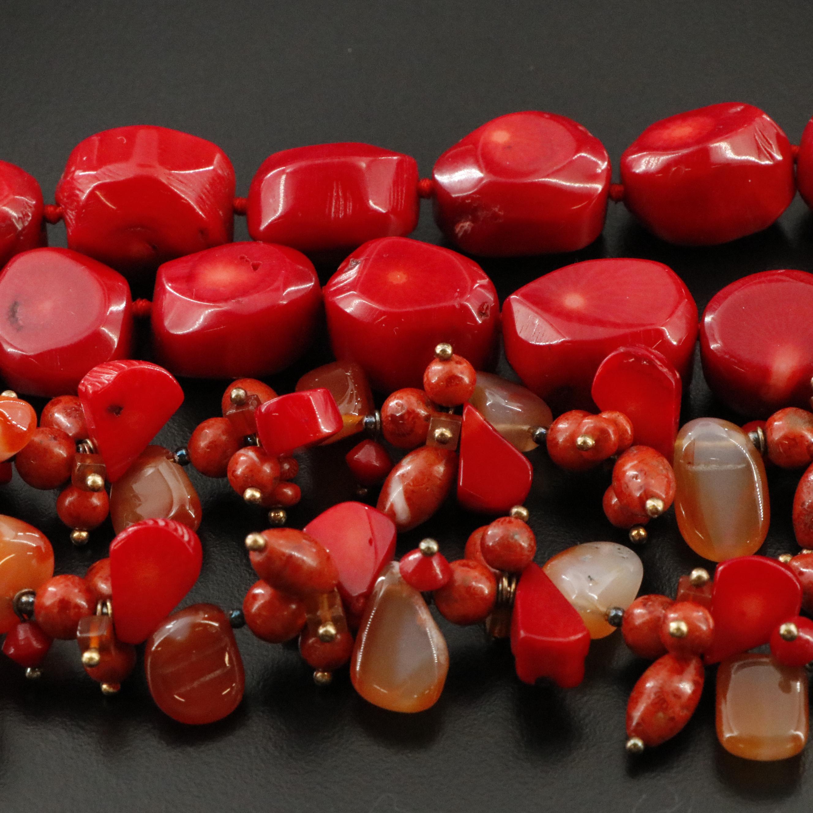 Coral Necklaces with Sterling Clasps, Pendant and Agate