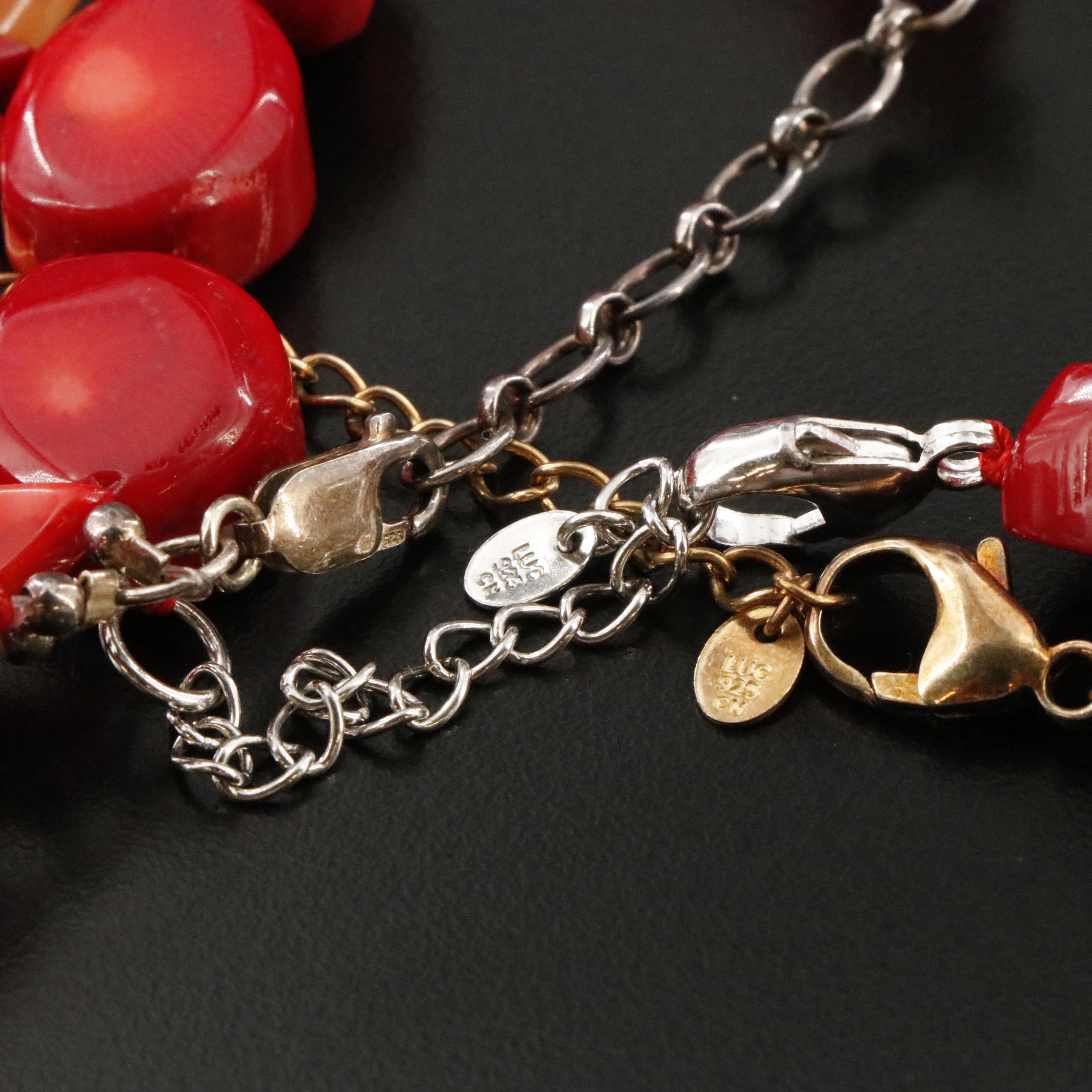 Coral Necklaces with Sterling Clasps, Pendant and Agate