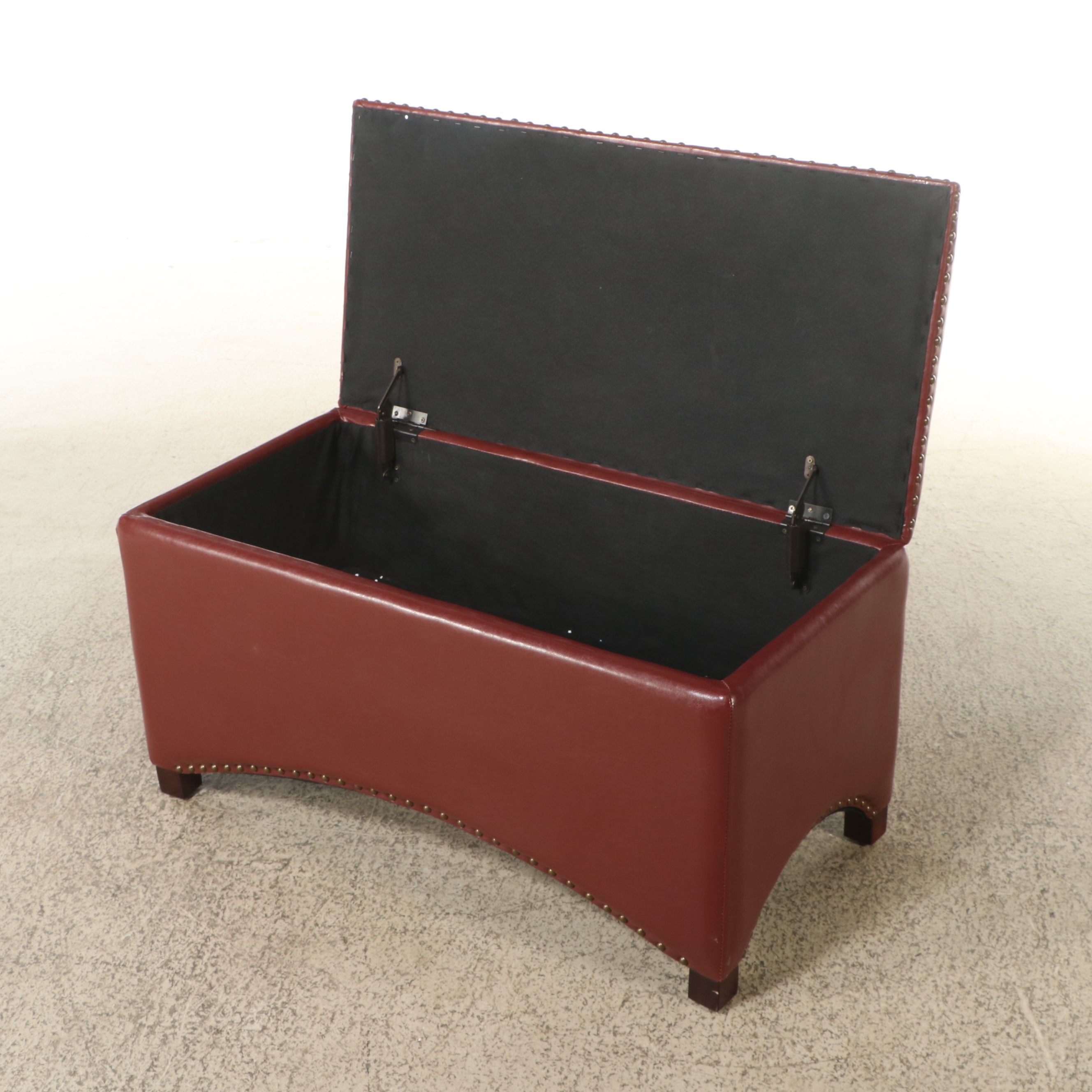 Contemporary Nailhead-Trimmed Faux Leather Ottoman with Storage