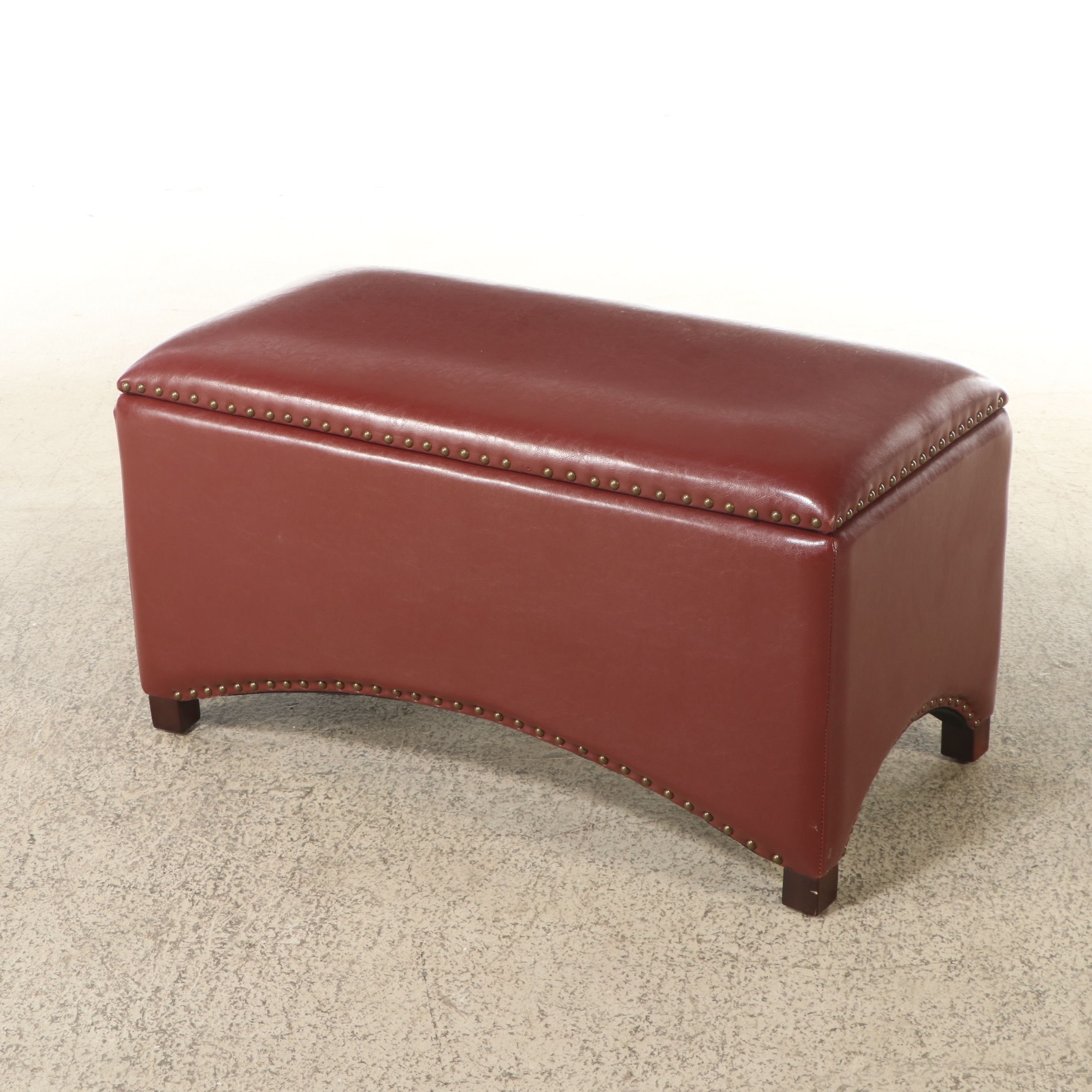 Contemporary Nailhead-Trimmed Faux Leather Ottoman with Storage