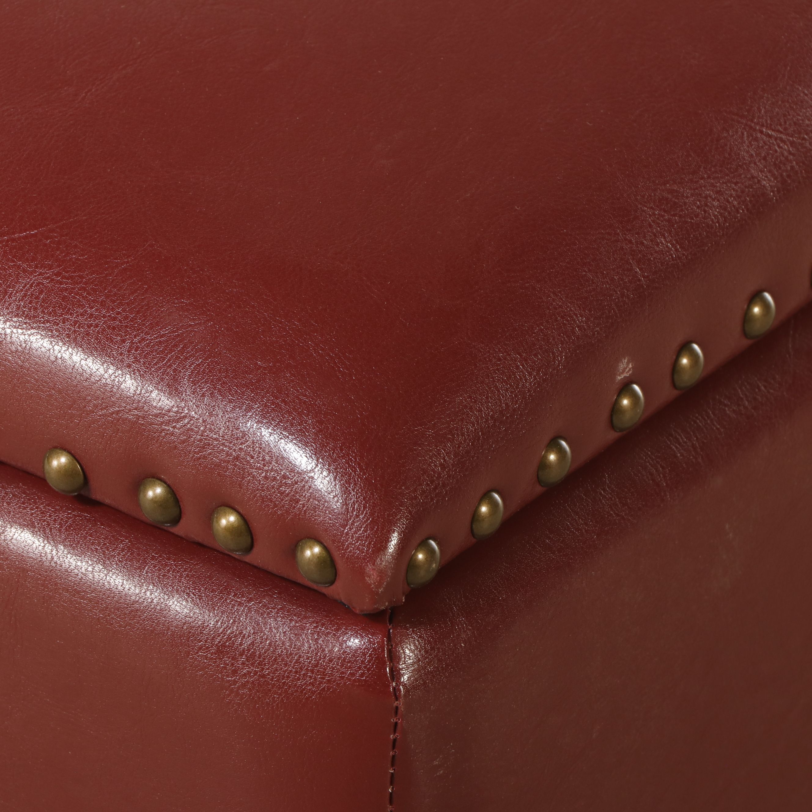 Contemporary Nailhead-Trimmed Faux Leather Ottoman with Storage