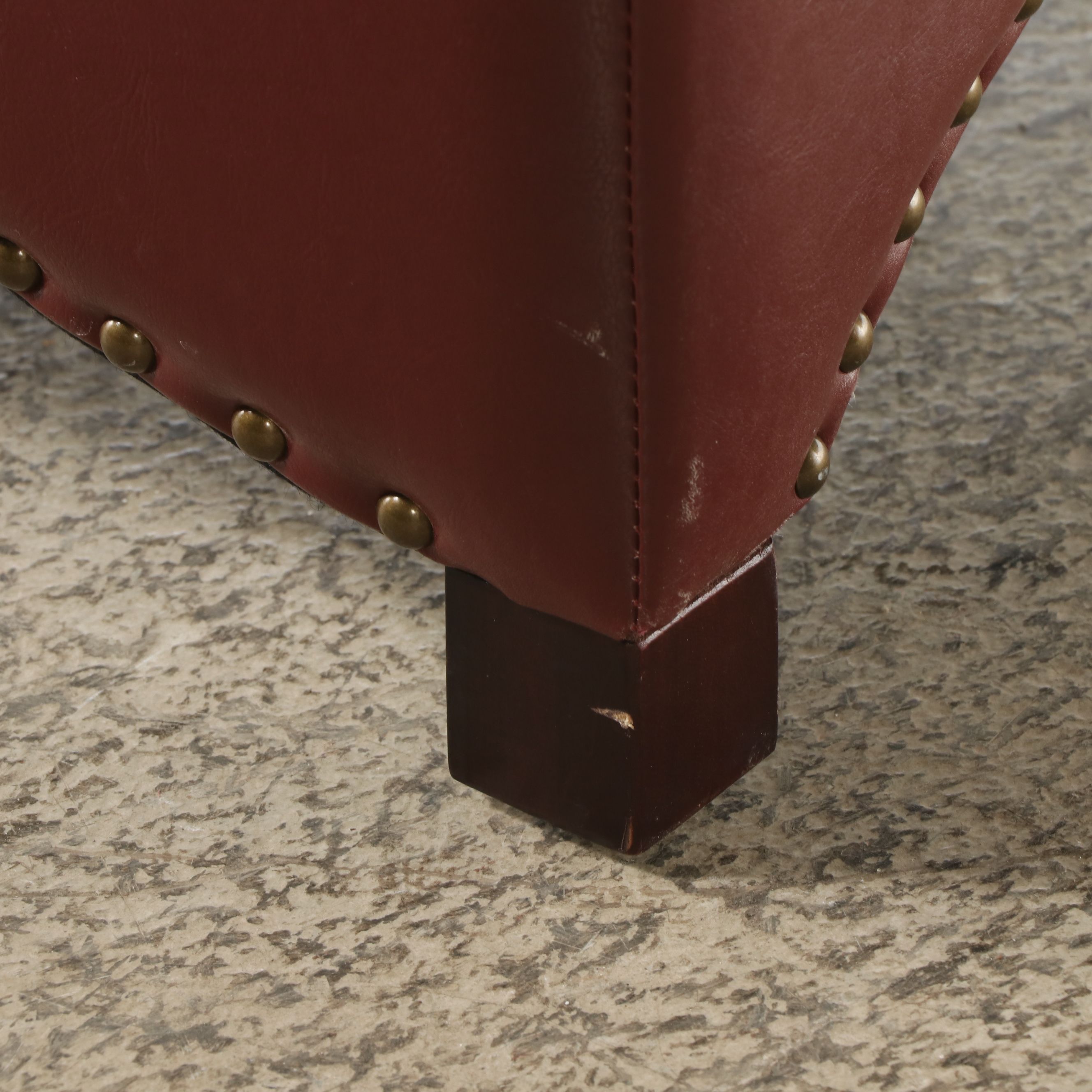 Contemporary Nailhead-Trimmed Faux Leather Ottoman with Storage