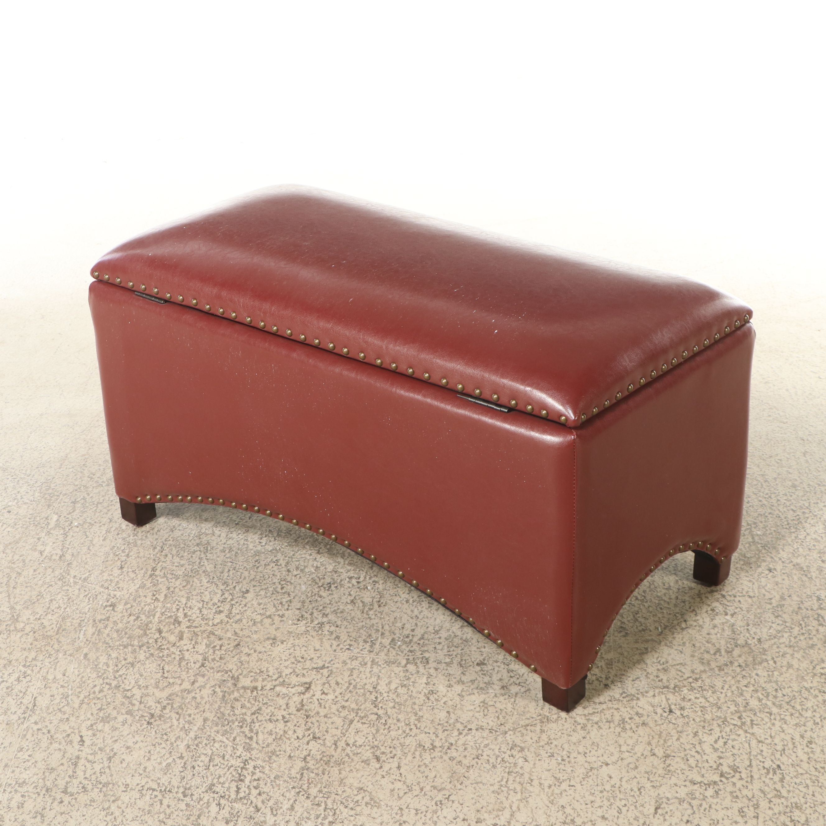 Contemporary Nailhead-Trimmed Faux Leather Ottoman with Storage