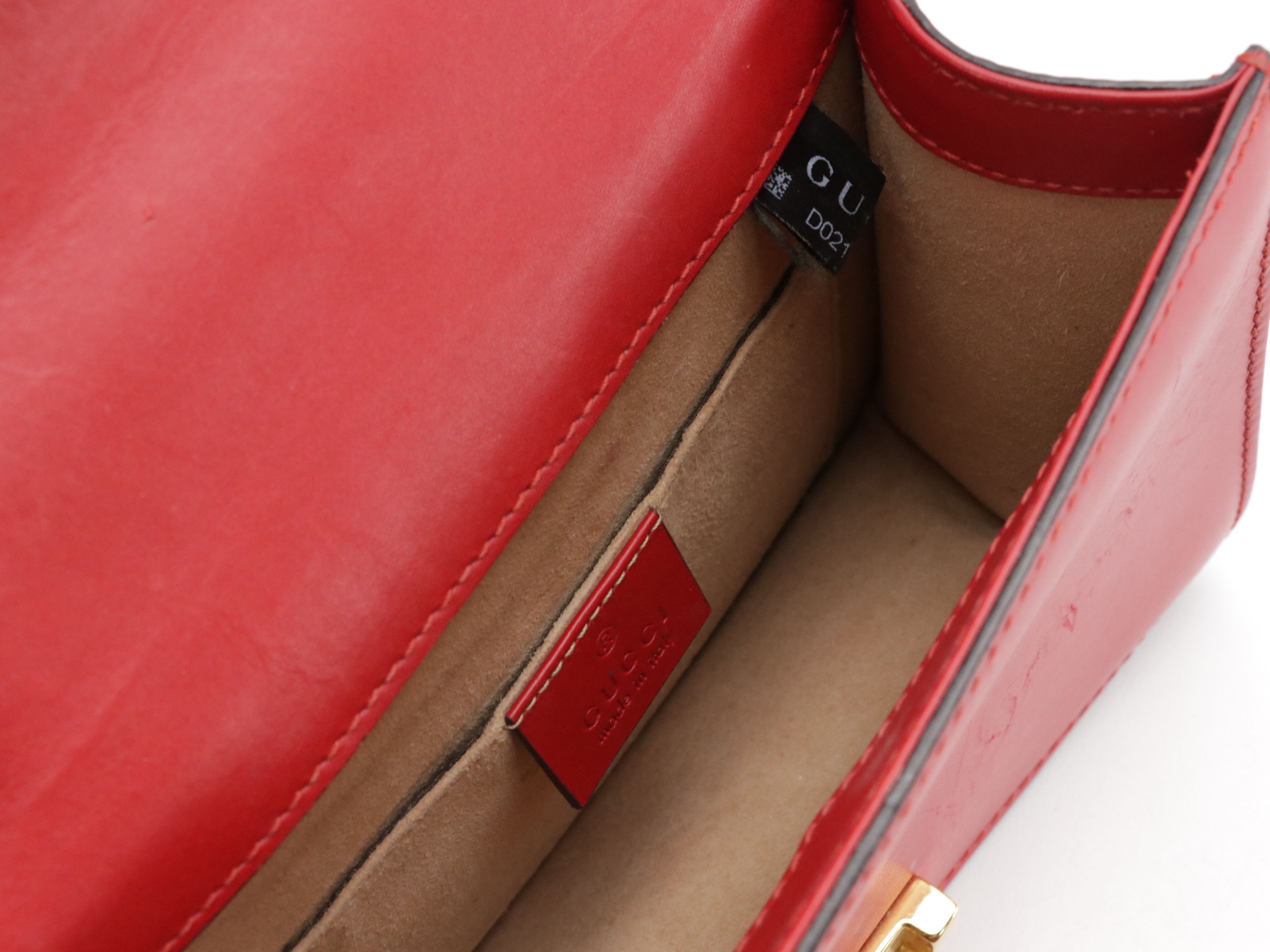 Gucci Small Sylvie Chain Link Shoulder Bag in Web Striped Red Calfskin Leather