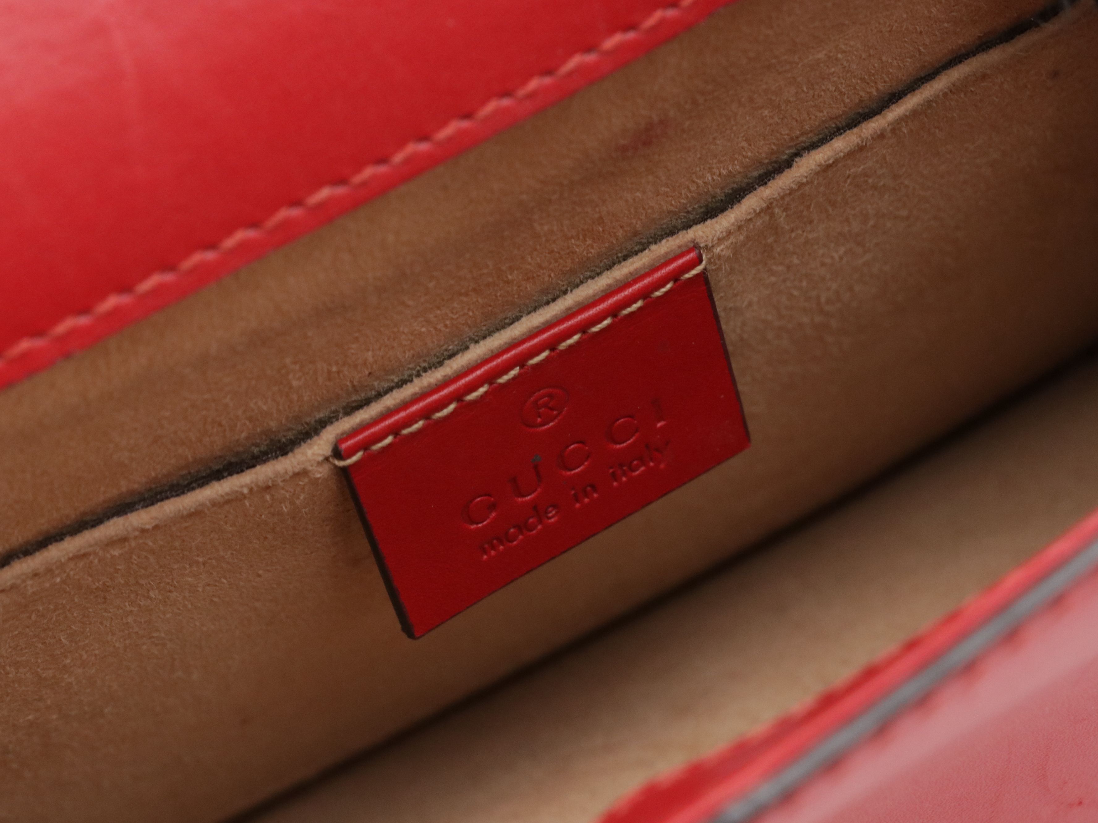 Gucci Small Sylvie Chain Link Shoulder Bag in Web Striped Red Calfskin Leather