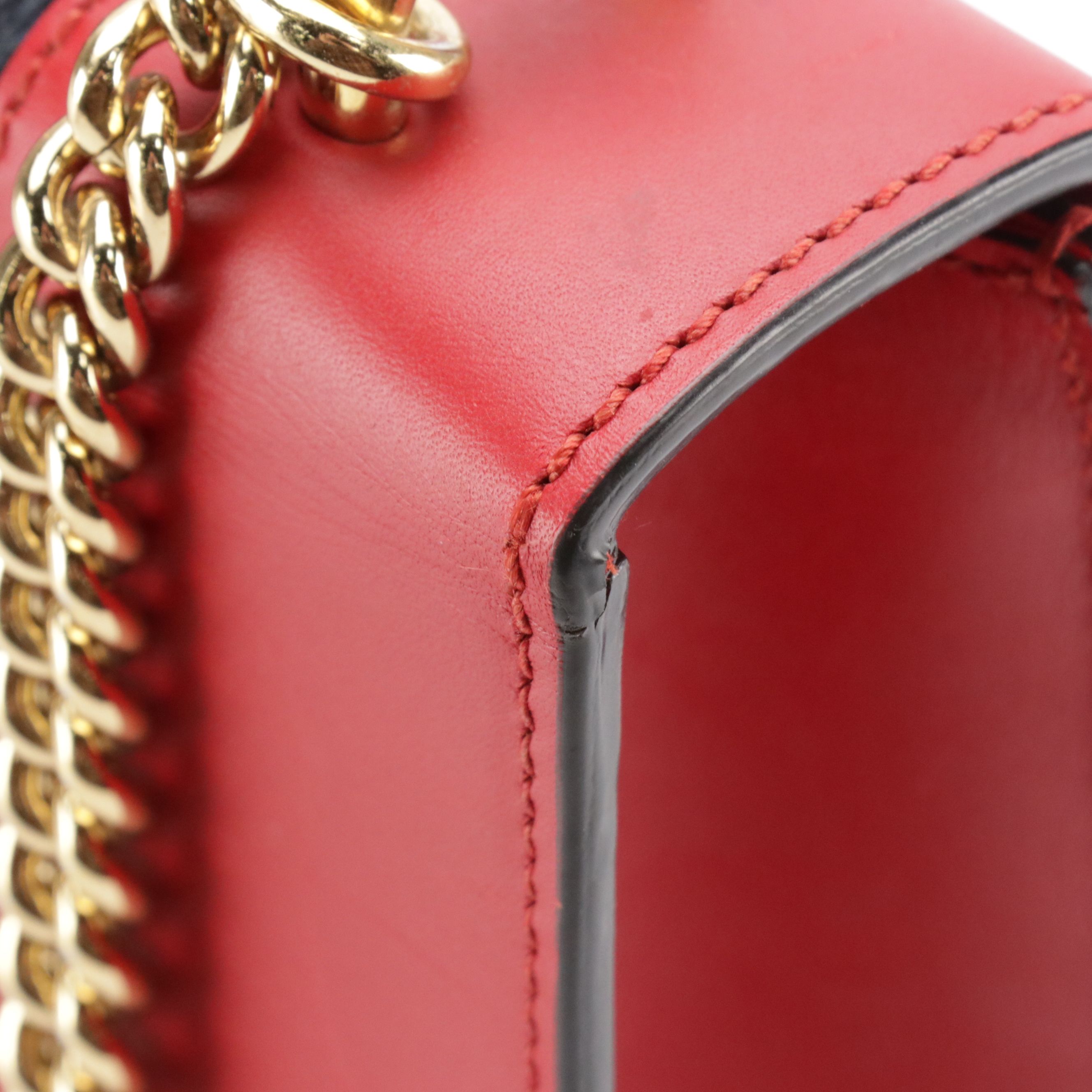 Gucci Small Sylvie Chain Link Shoulder Bag in Web Striped Red Calfskin Leather