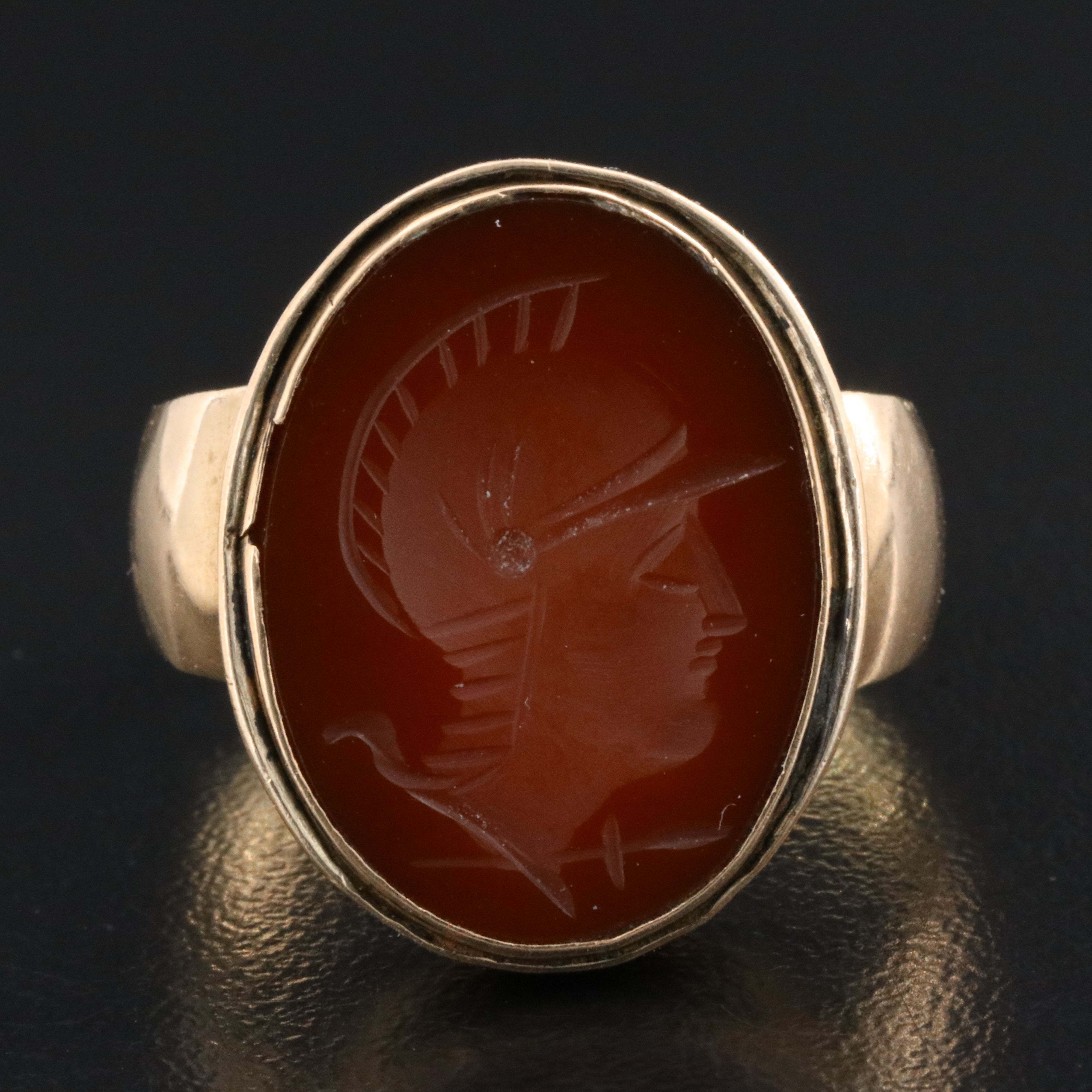 14K Carnelian Intaglio Roman Soldier Ring