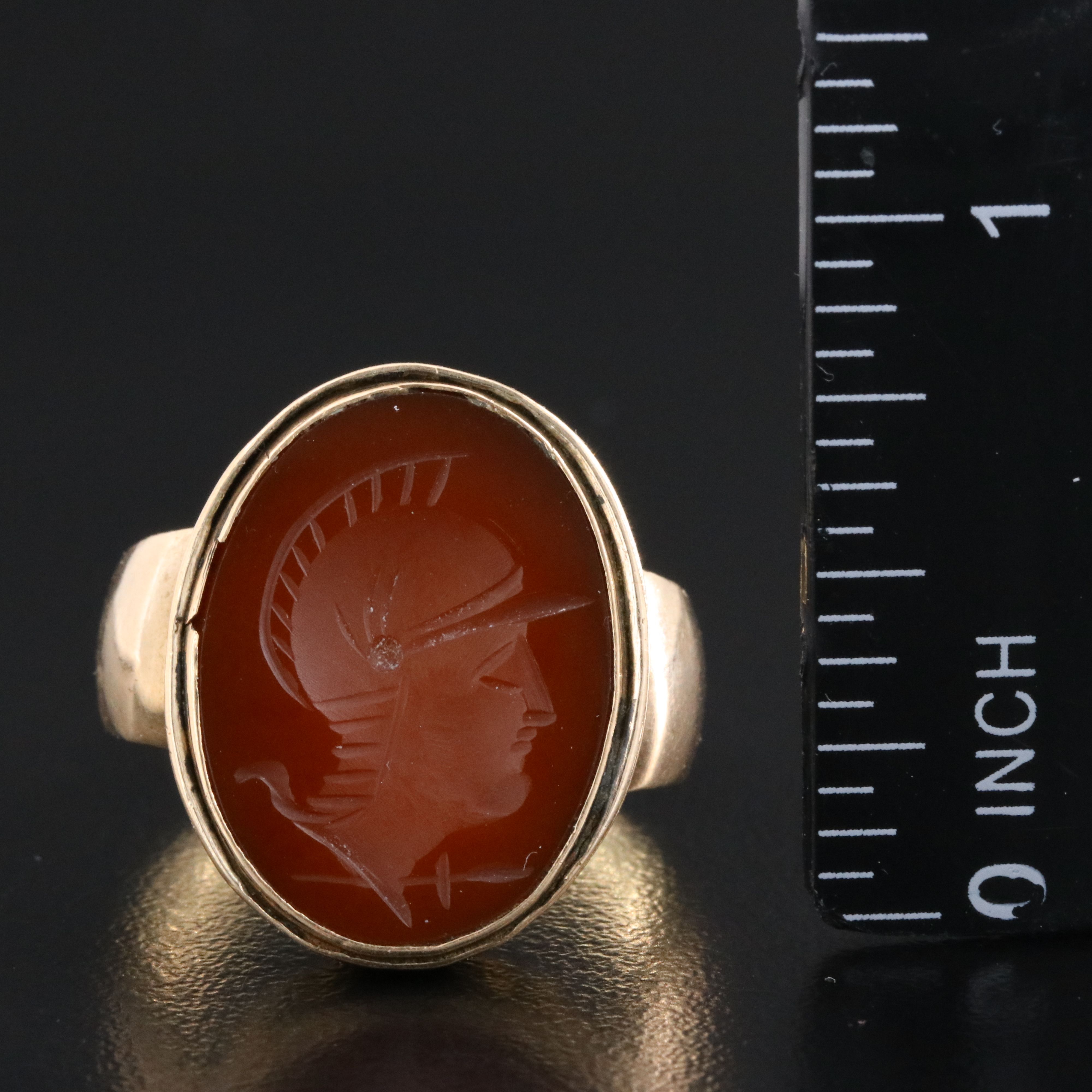 14K Carnelian Intaglio Roman Soldier Ring