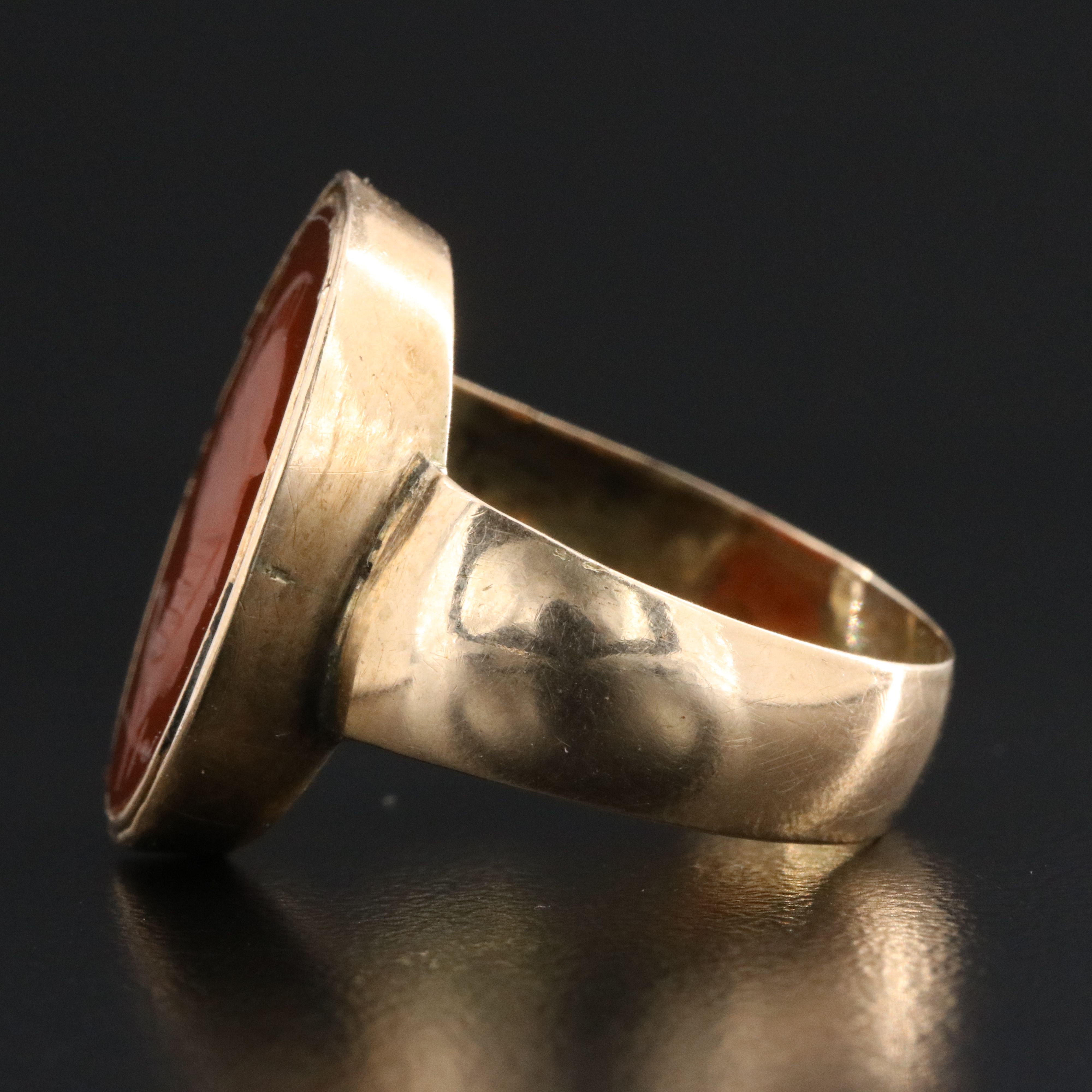 14K Carnelian Intaglio Roman Soldier Ring