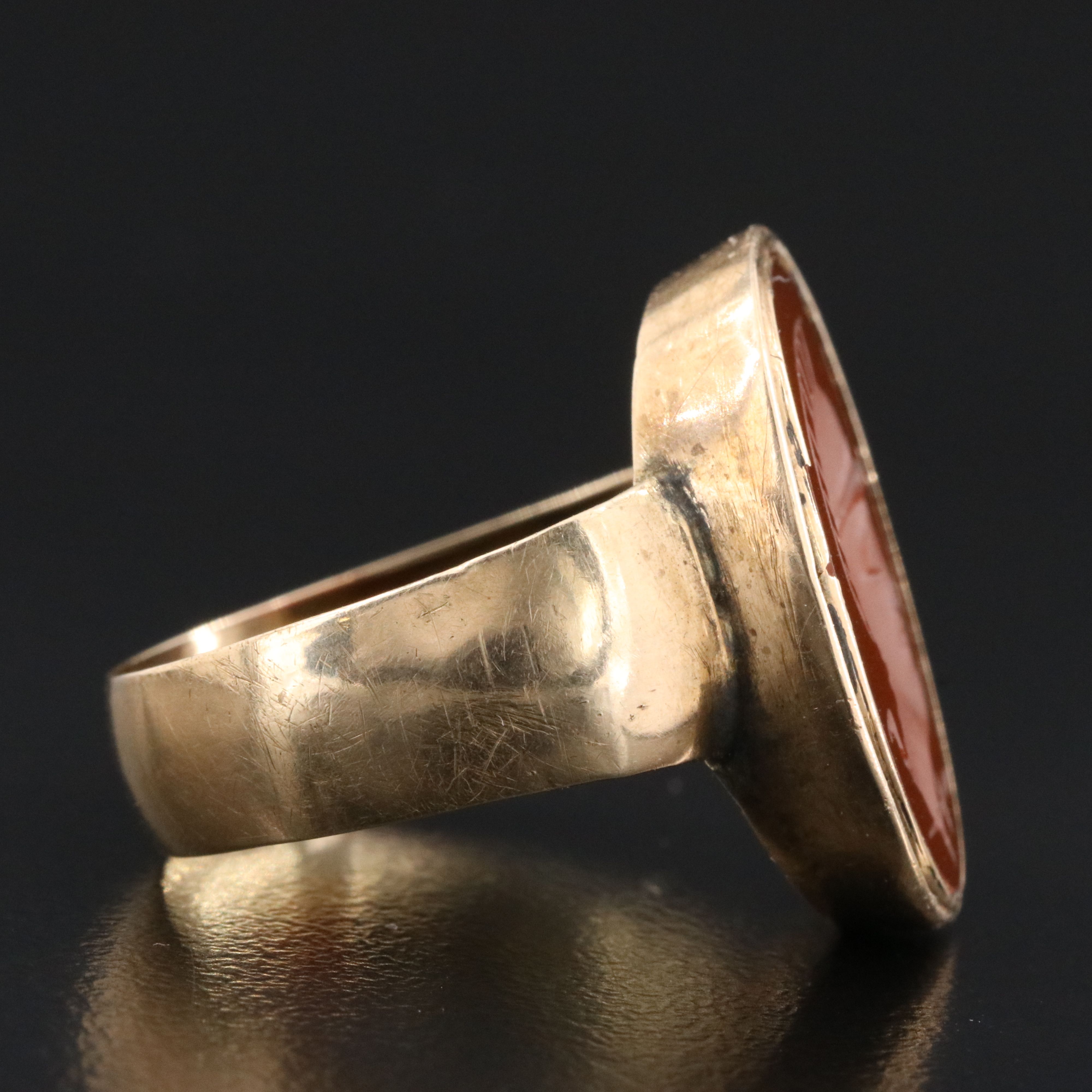 14K Carnelian Intaglio Roman Soldier Ring