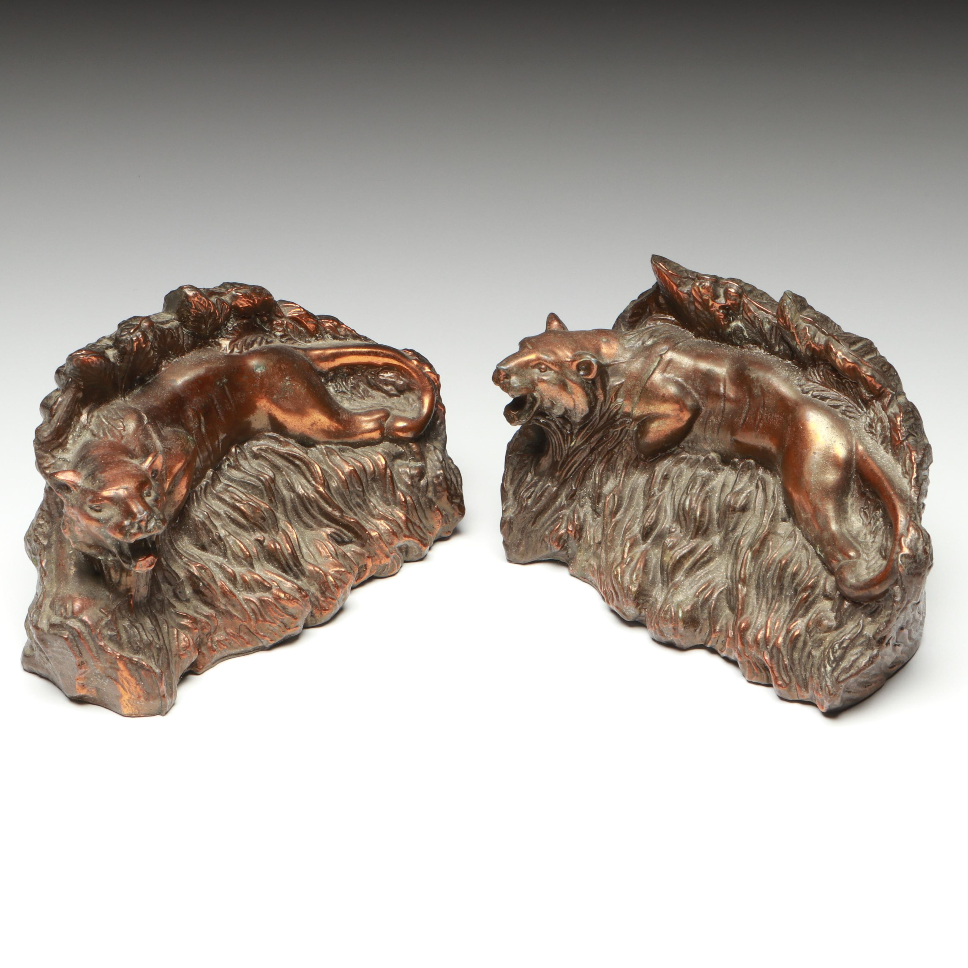 Copper Finish Tiger Bookends