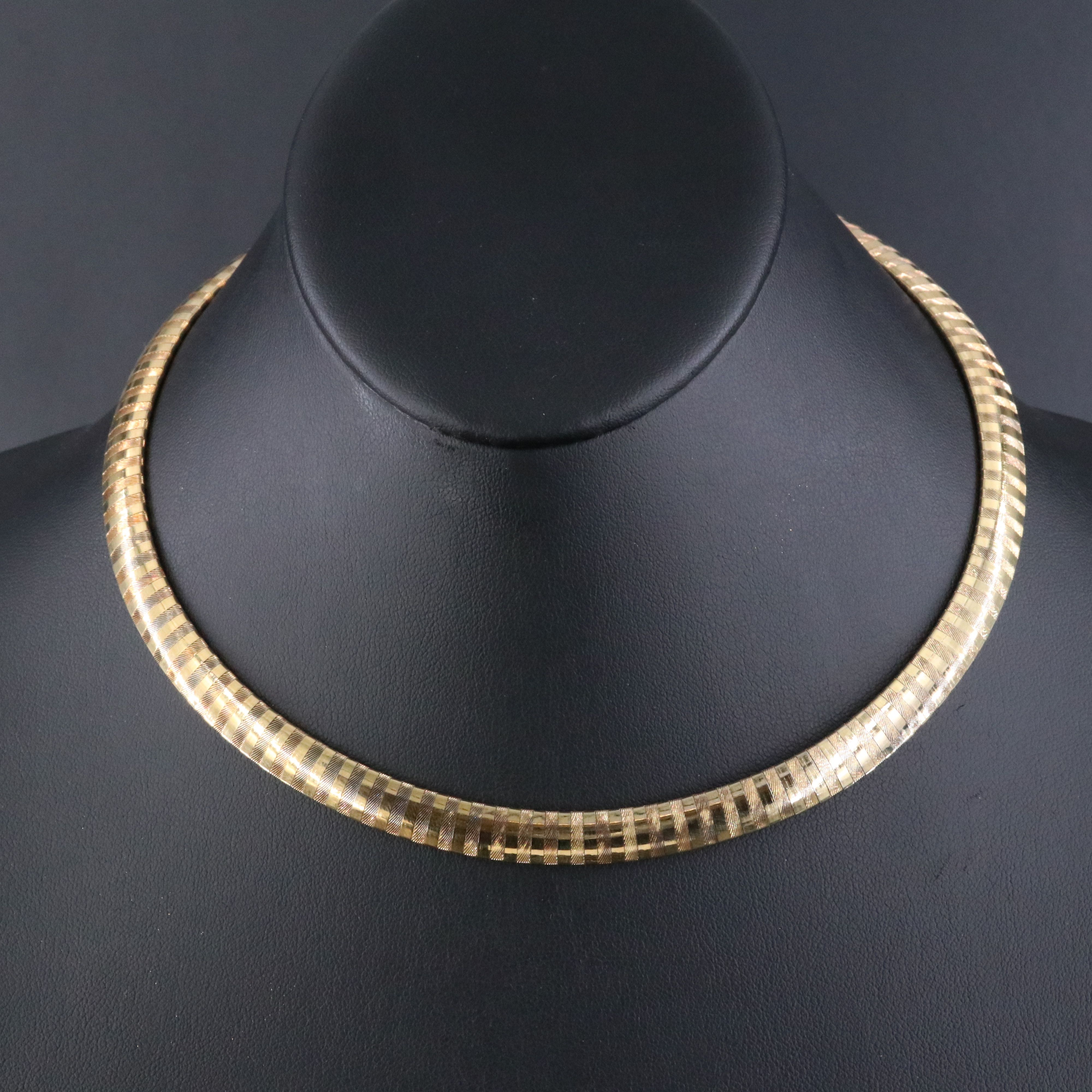 Sterling Etched Striped Omega Chain Necklace