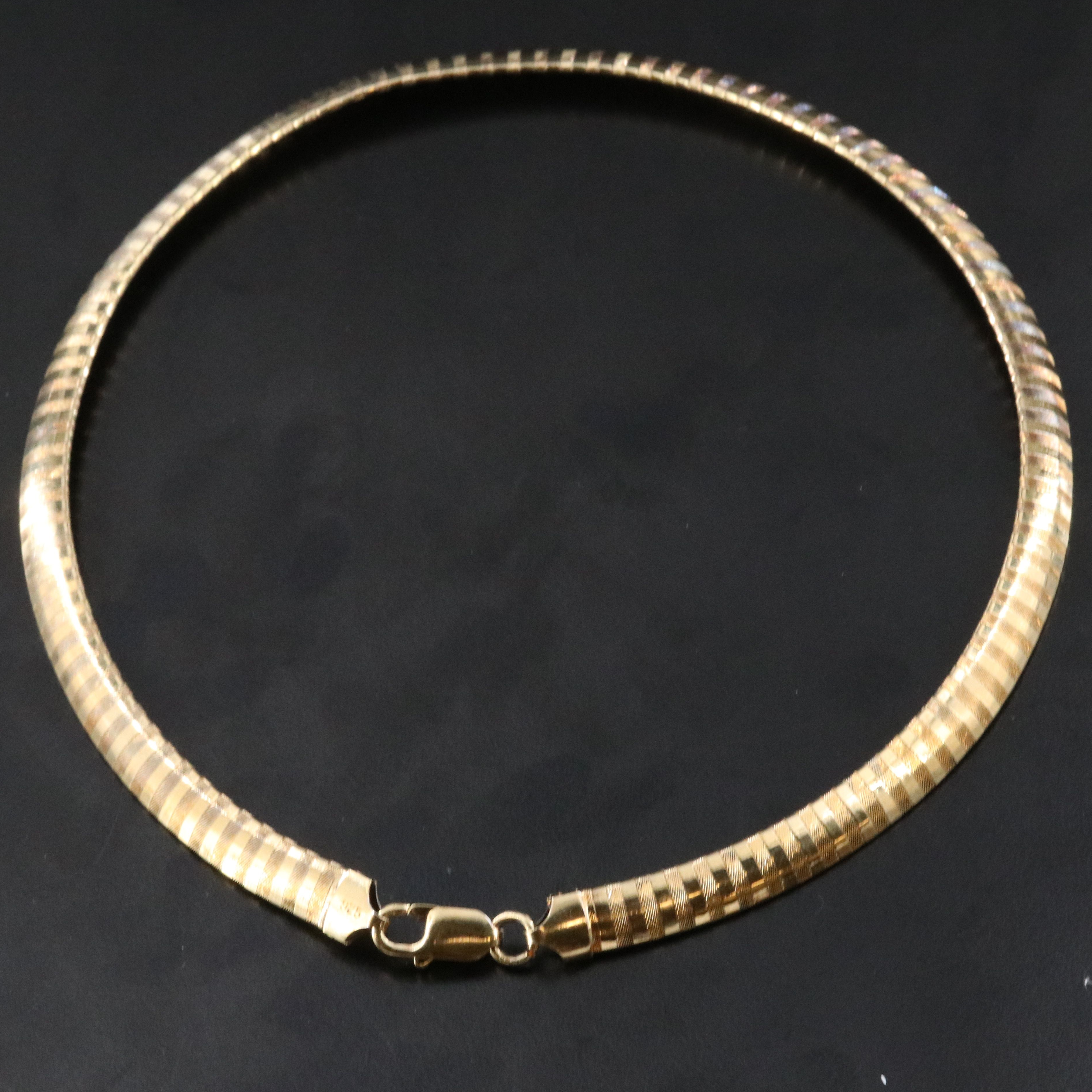 Sterling Etched Striped Omega Chain Necklace
