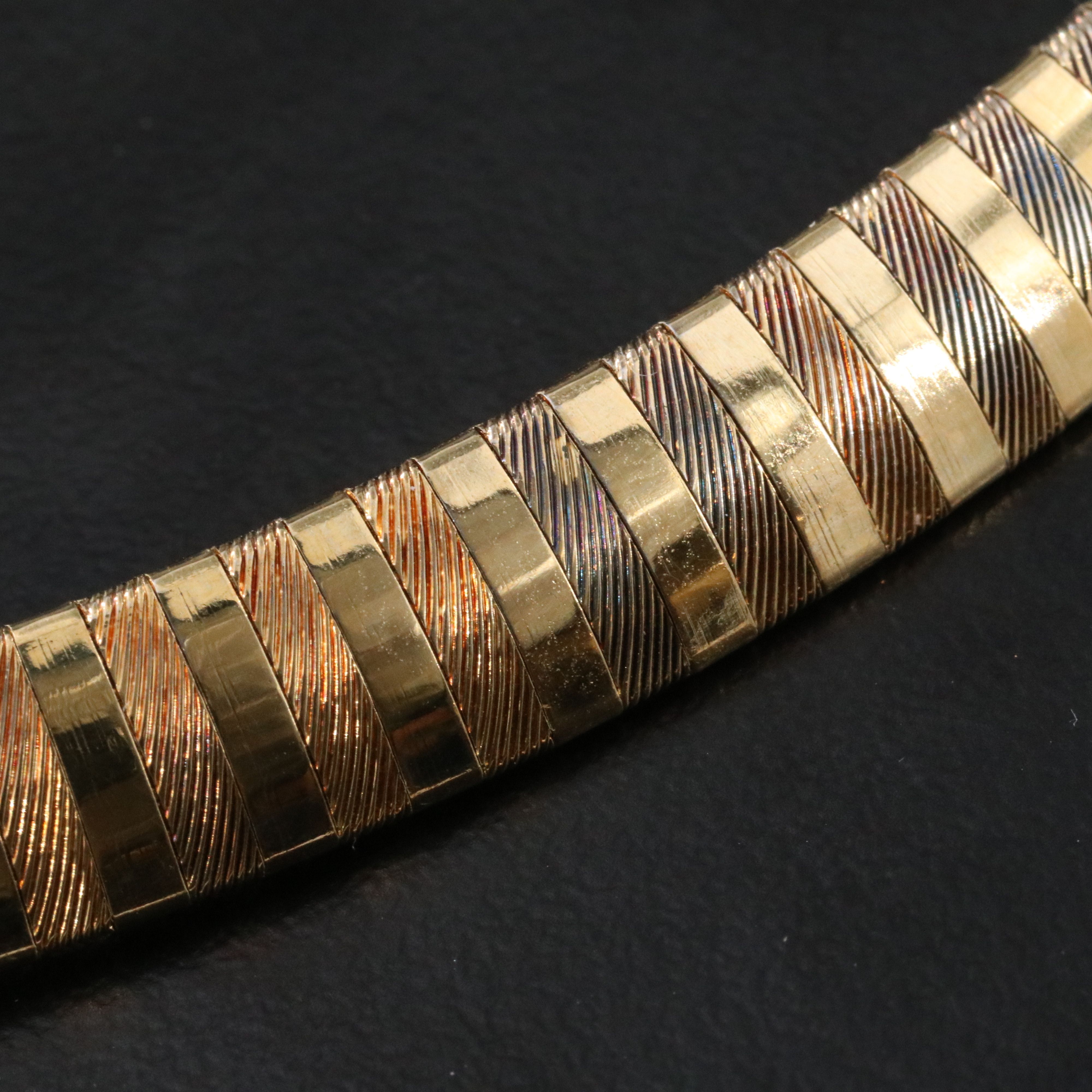 Sterling Etched Striped Omega Chain Necklace