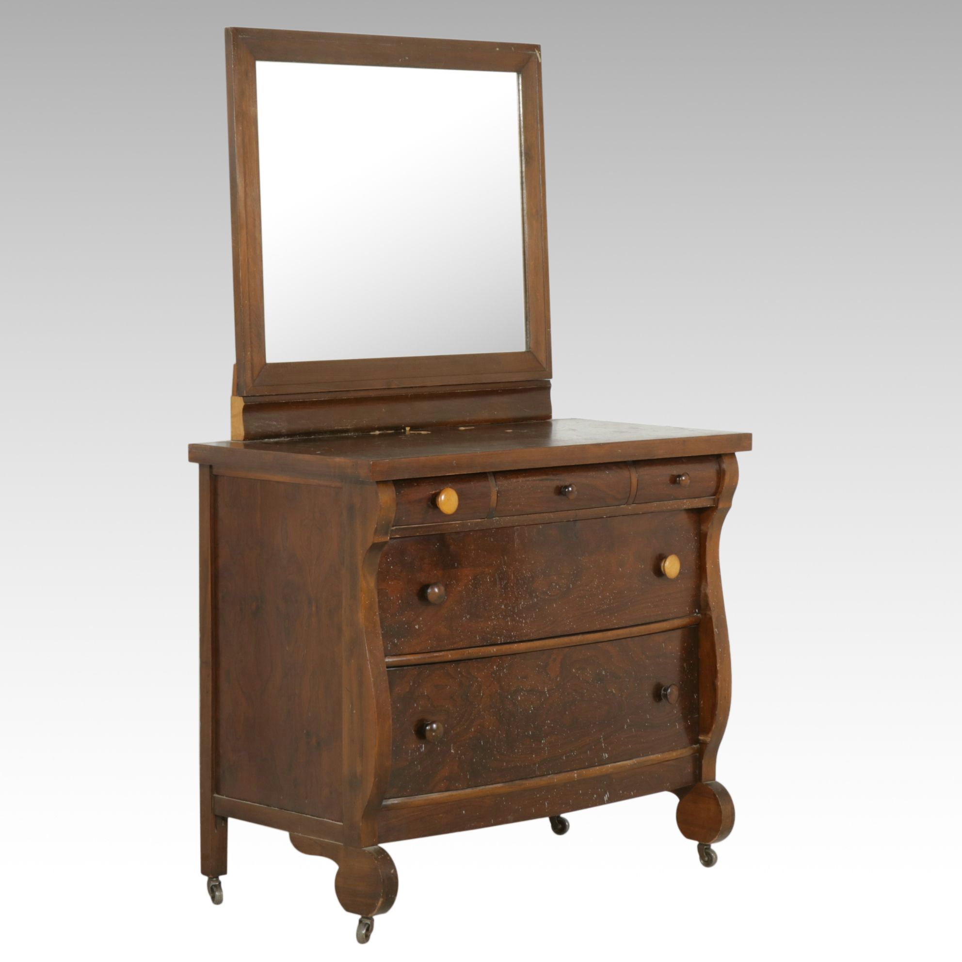 Empire Style Mahogany Dresser and Mirror, Late 19th to Early 20th Century