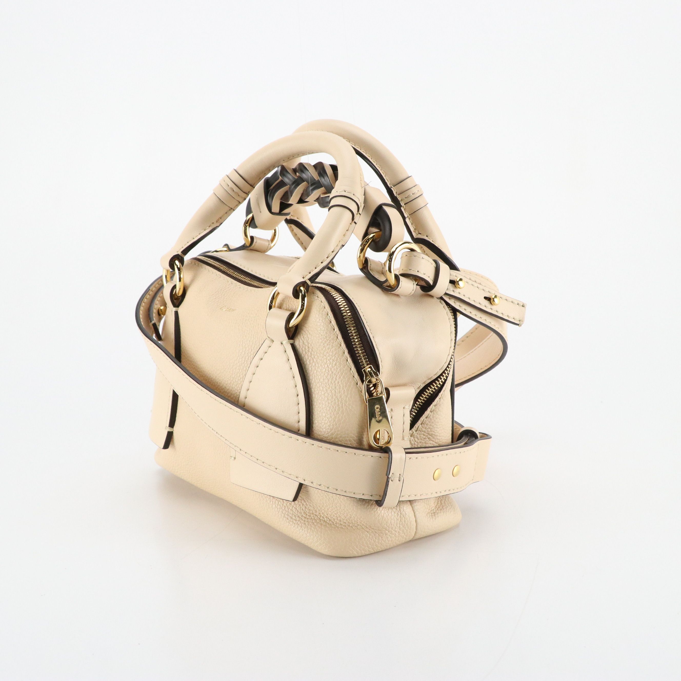 Chloe Small Daria Shoulder Bag in Beige Leather