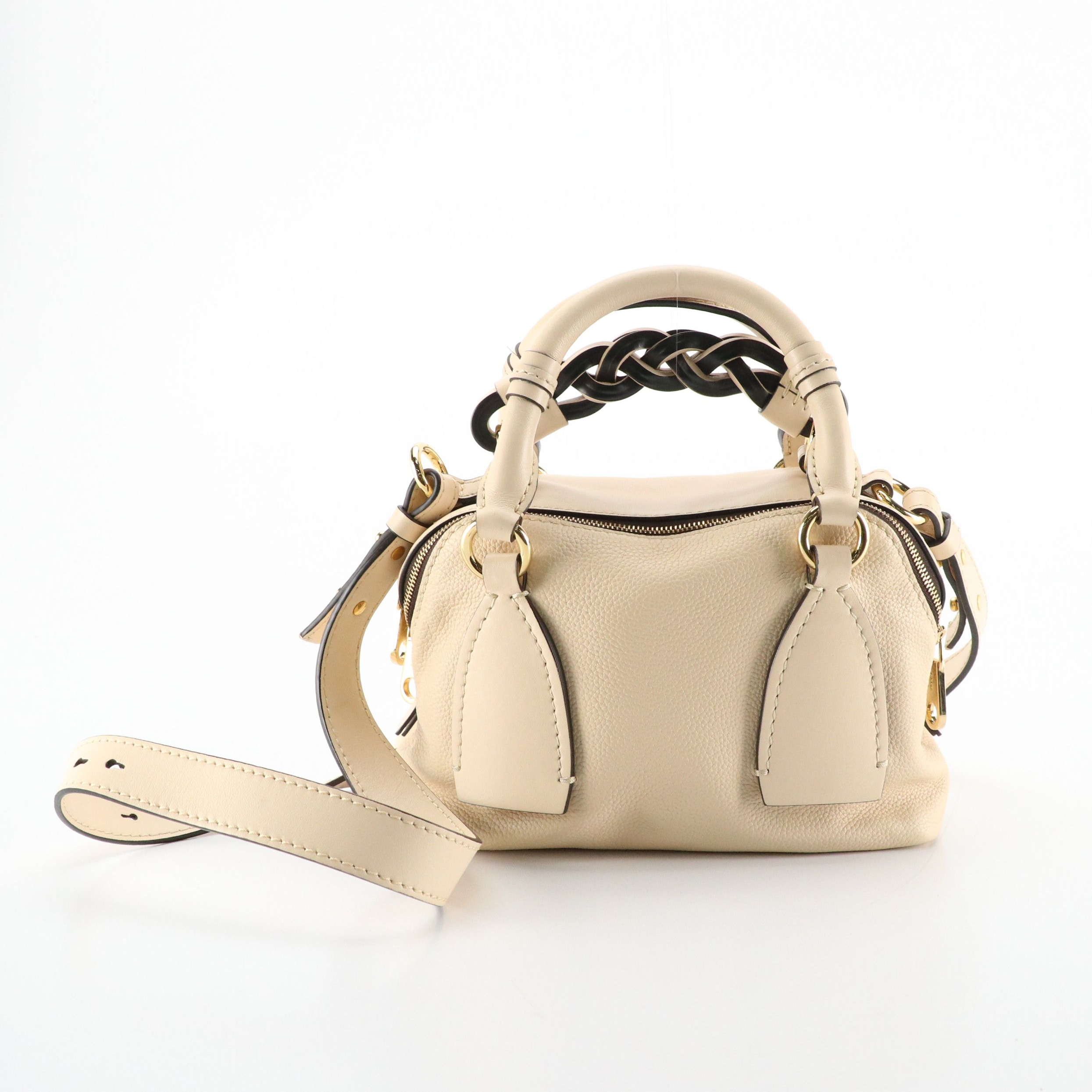 Chloe Small Daria Shoulder Bag in Beige Leather