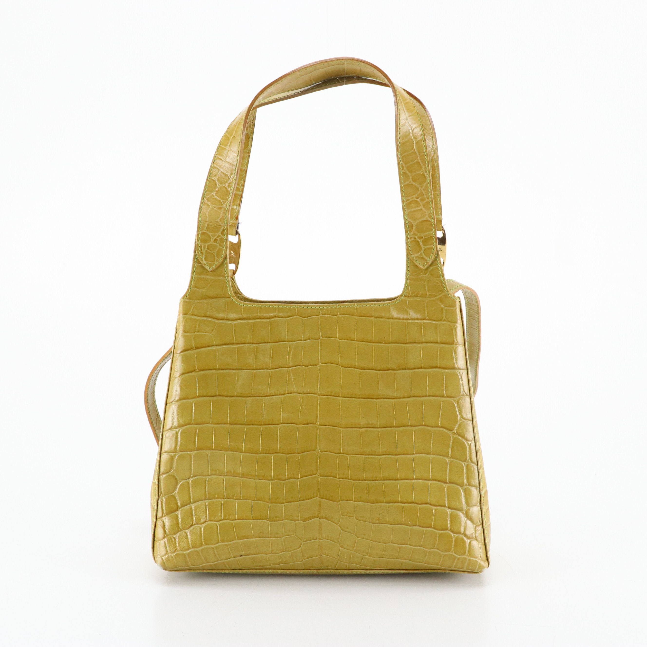 Salvatore Ferragamo Vara Handbag in Green Crocodile Embossed Leather