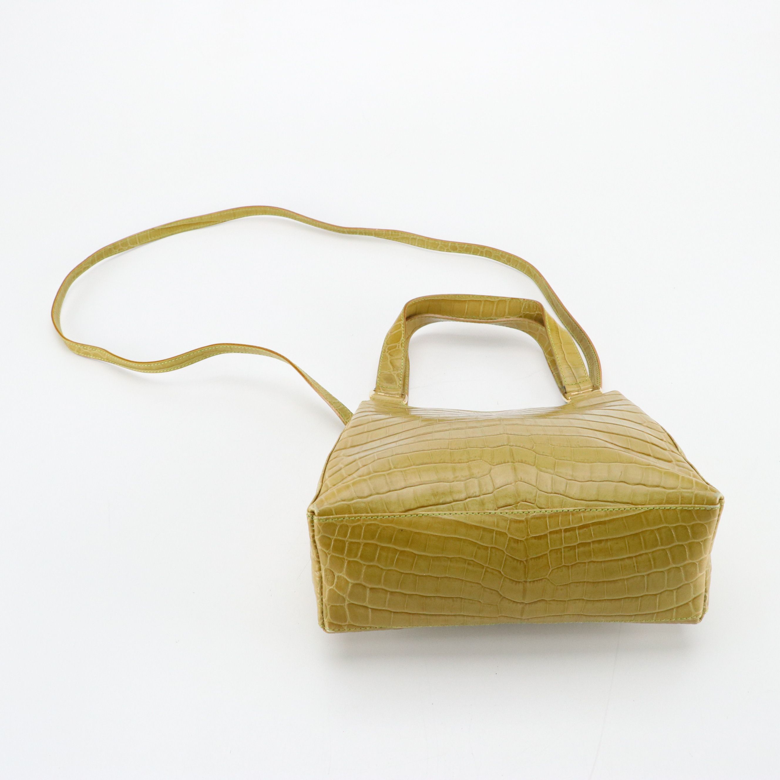 Salvatore Ferragamo Vara Handbag in Green Crocodile Embossed Leather