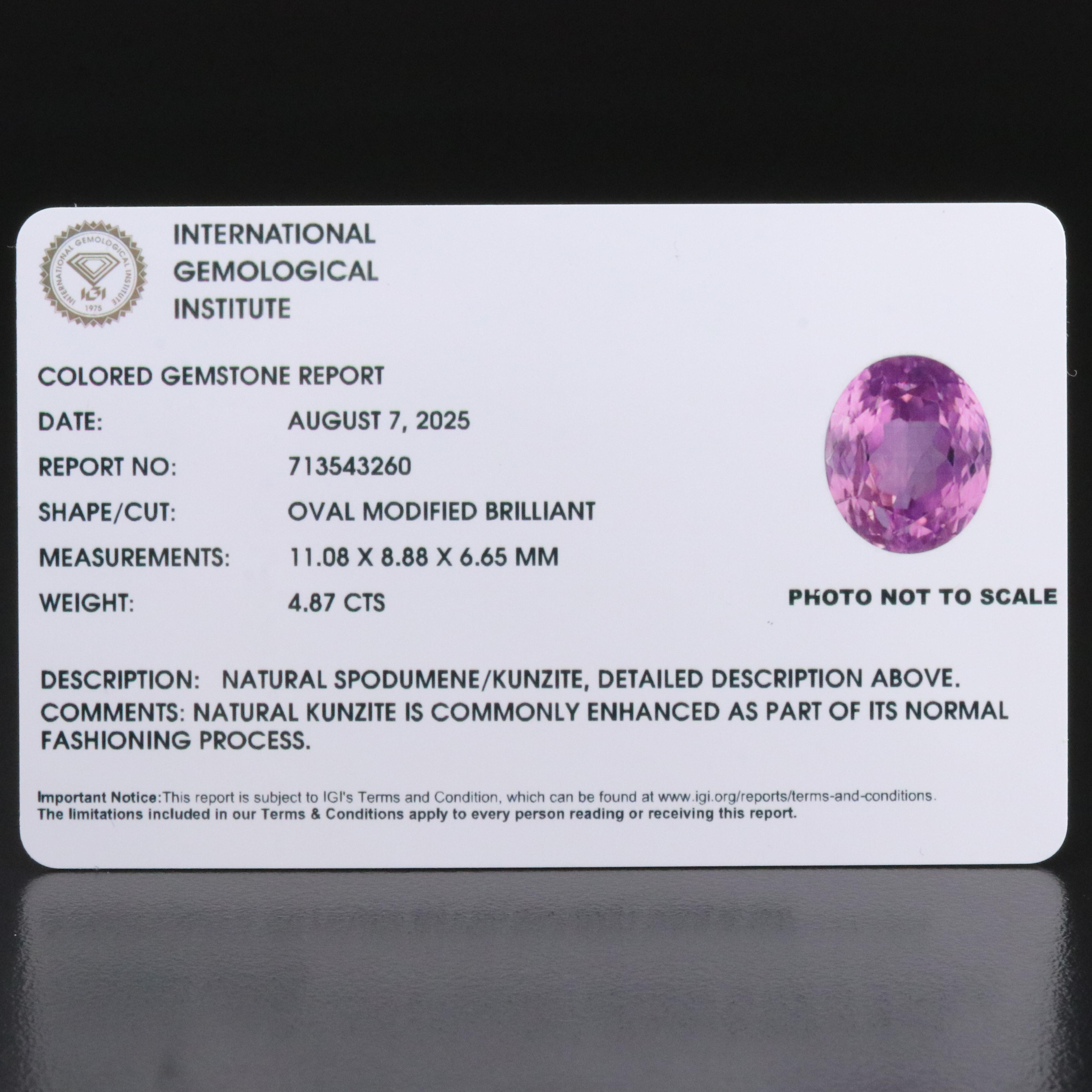 Loose 4.87 CT Kunzite with IGI Report