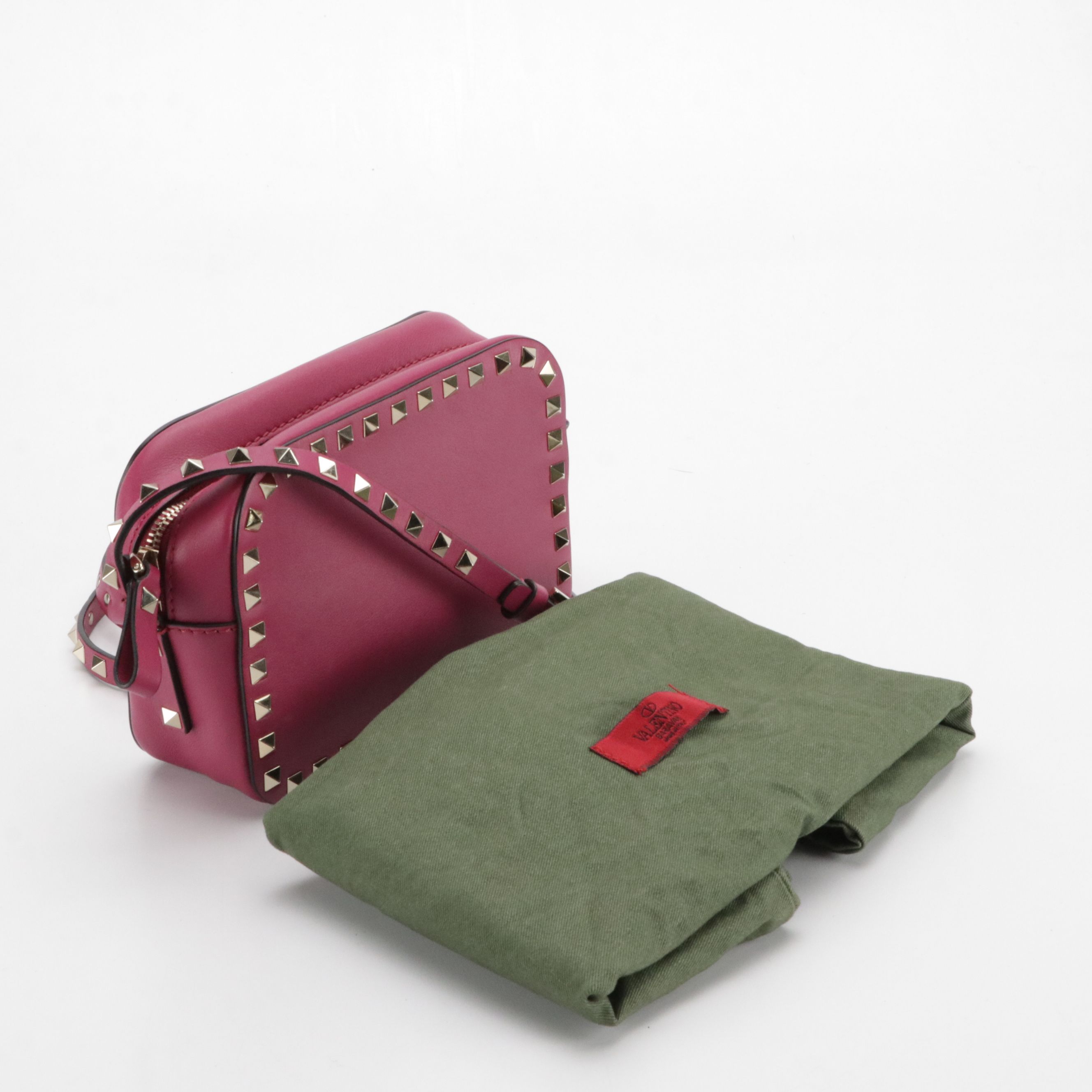 Valentino Garavani Camera Crossbody Bag in Fuchsia Rockstud Calfskin Leather