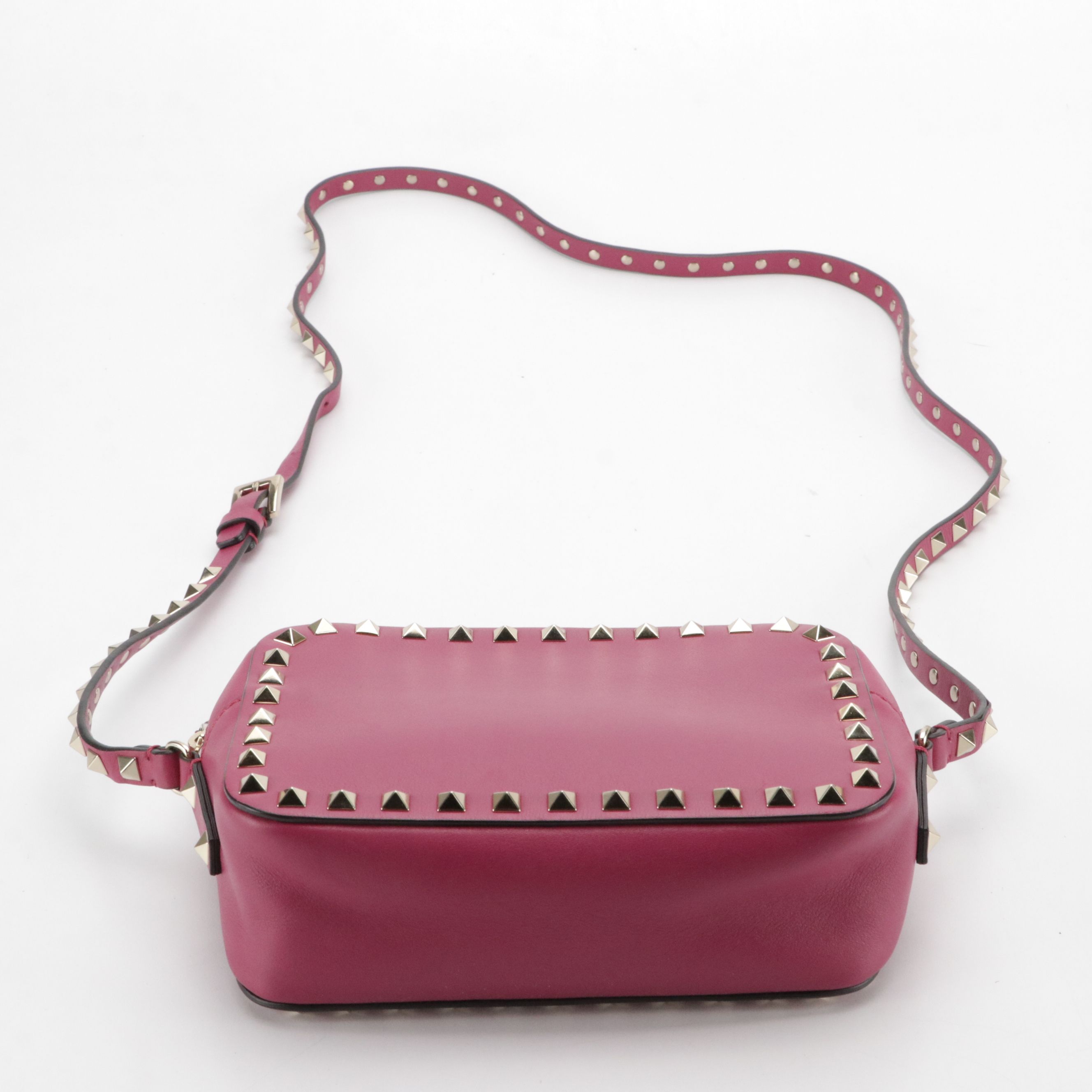 Valentino Garavani Camera Crossbody Bag in Fuchsia Rockstud Calfskin Leather