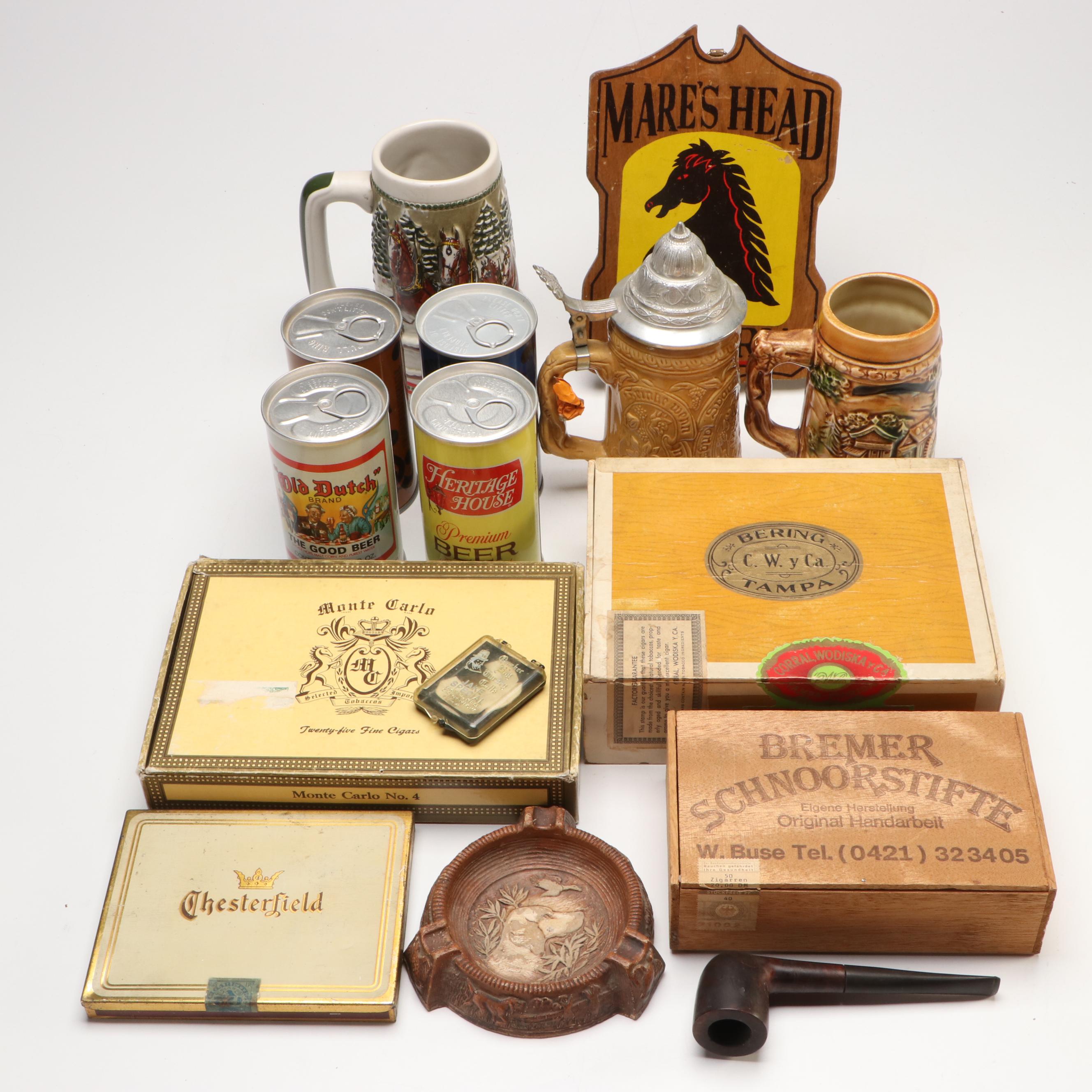 Budweiser and More Ceramic Steins with Promotional Beer Banks and Tobacciana