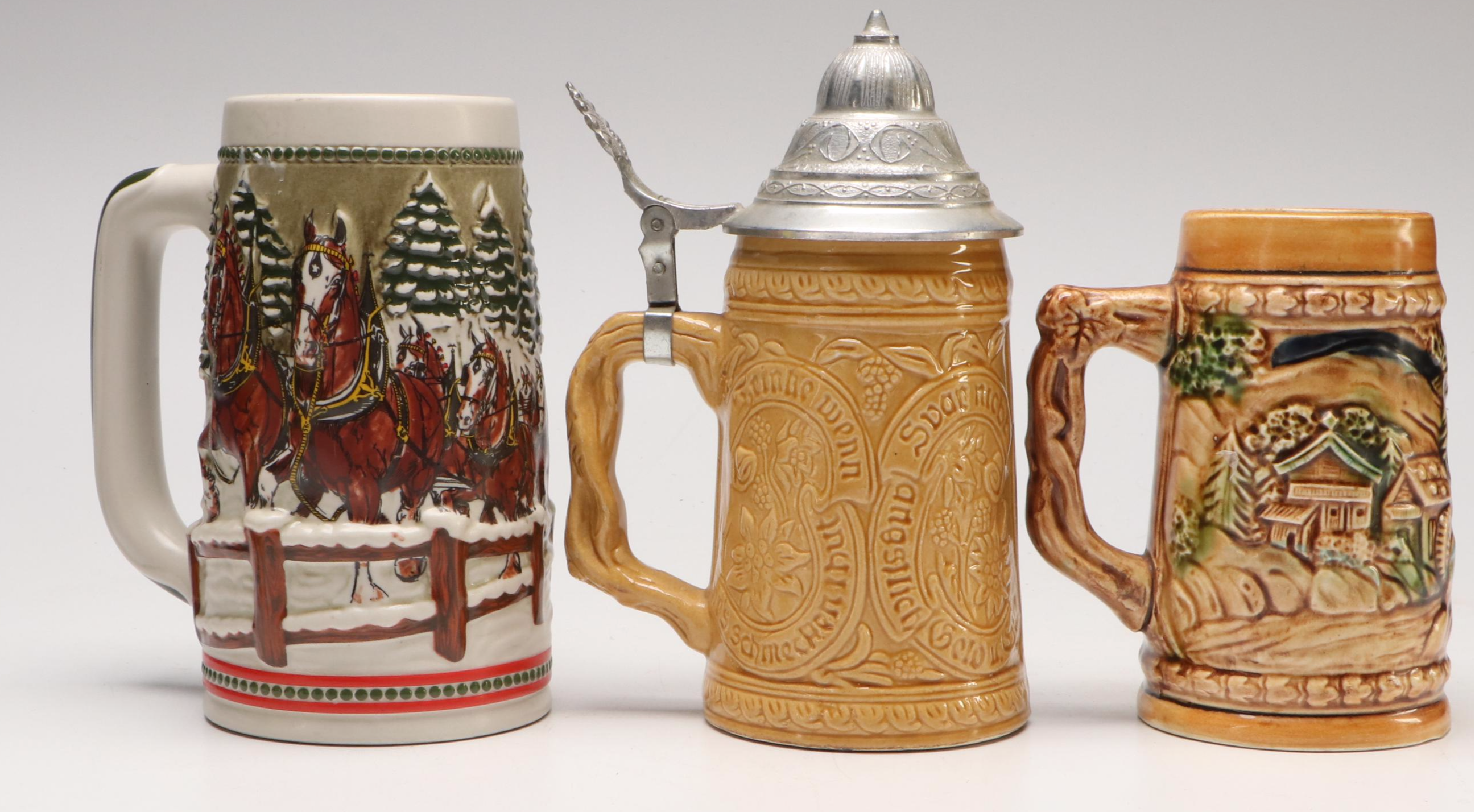 Budweiser and More Ceramic Steins with Promotional Beer Banks and Tobacciana