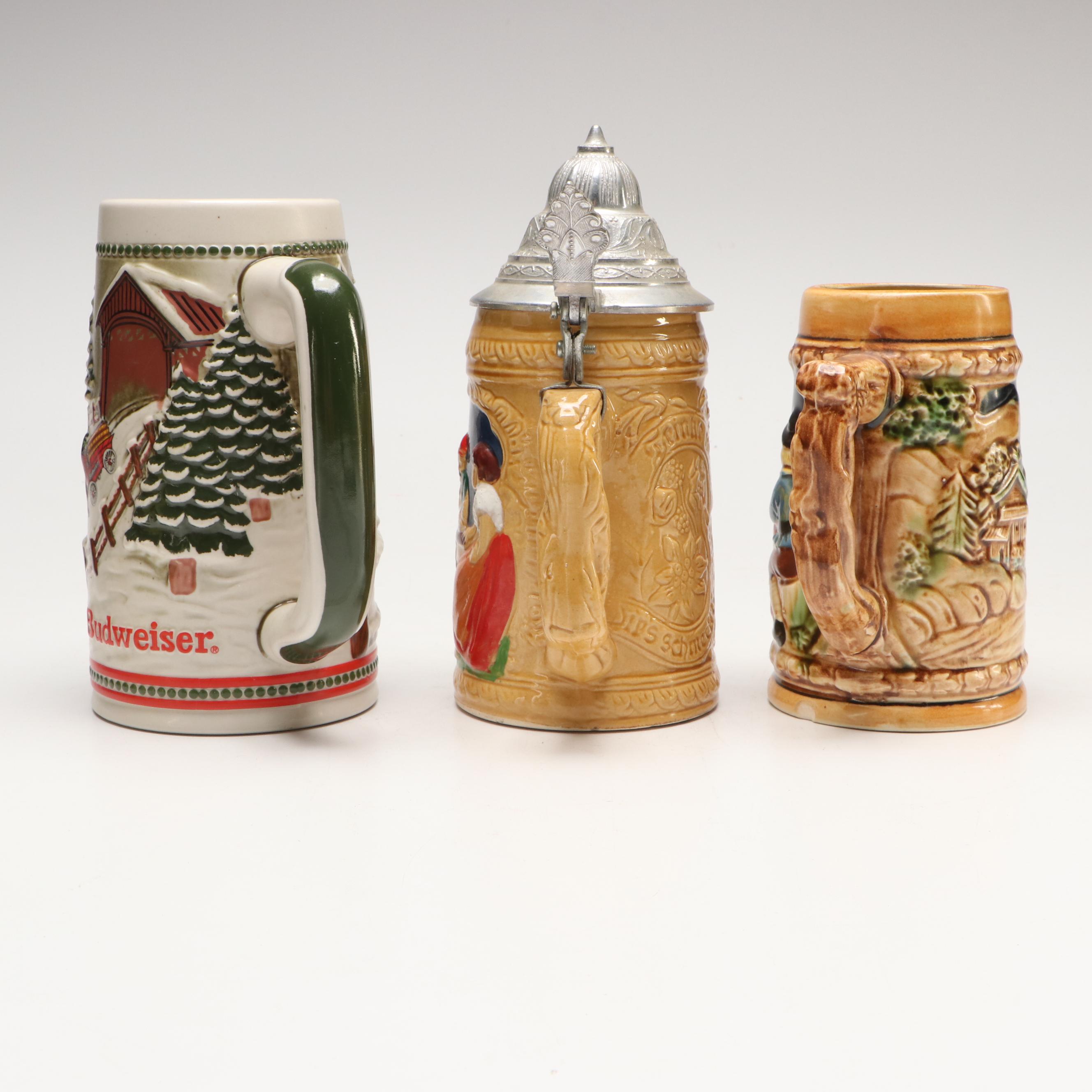 Budweiser and More Ceramic Steins with Promotional Beer Banks and Tobacciana