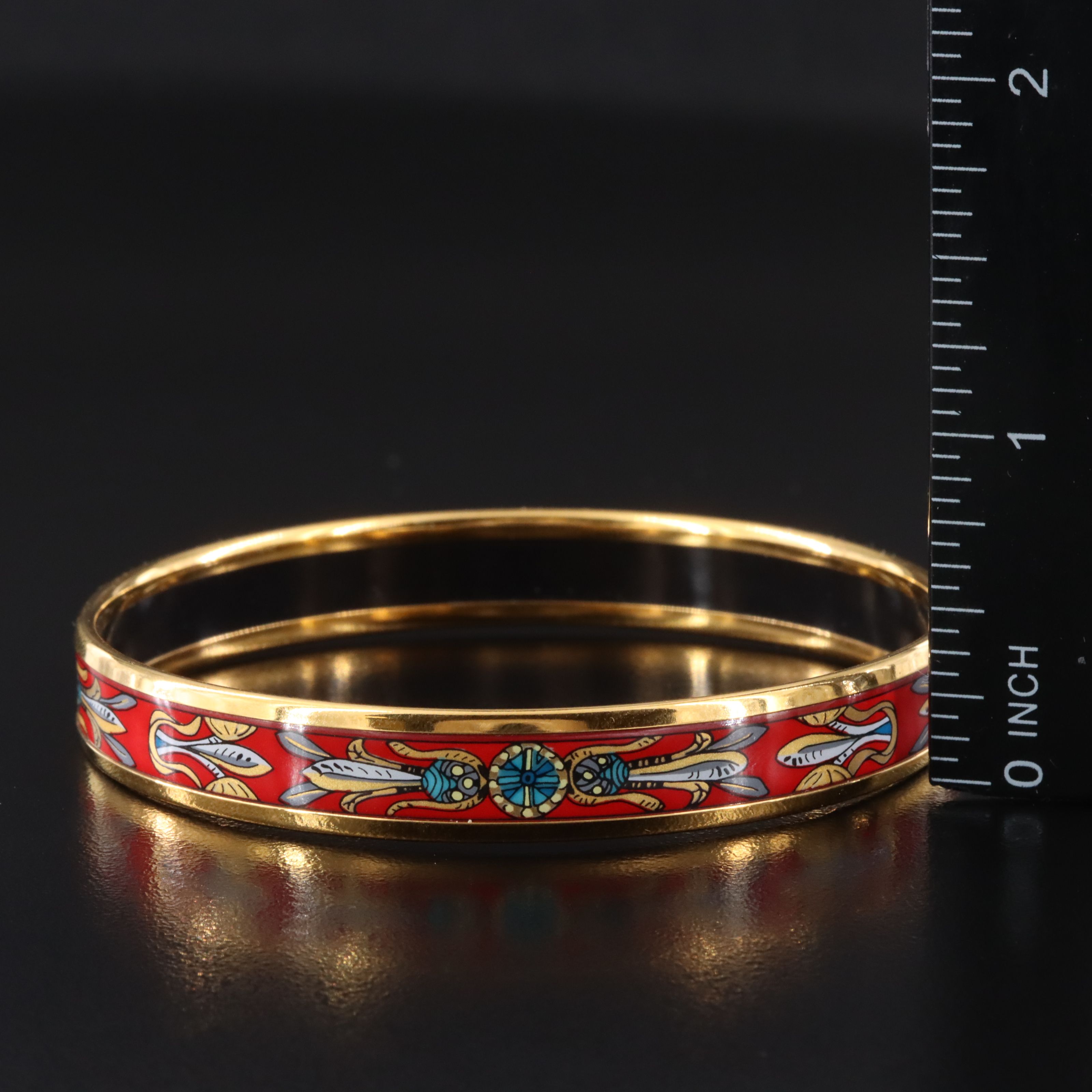 Hermès Red Wheat Motif Enamel Narrow Bangle